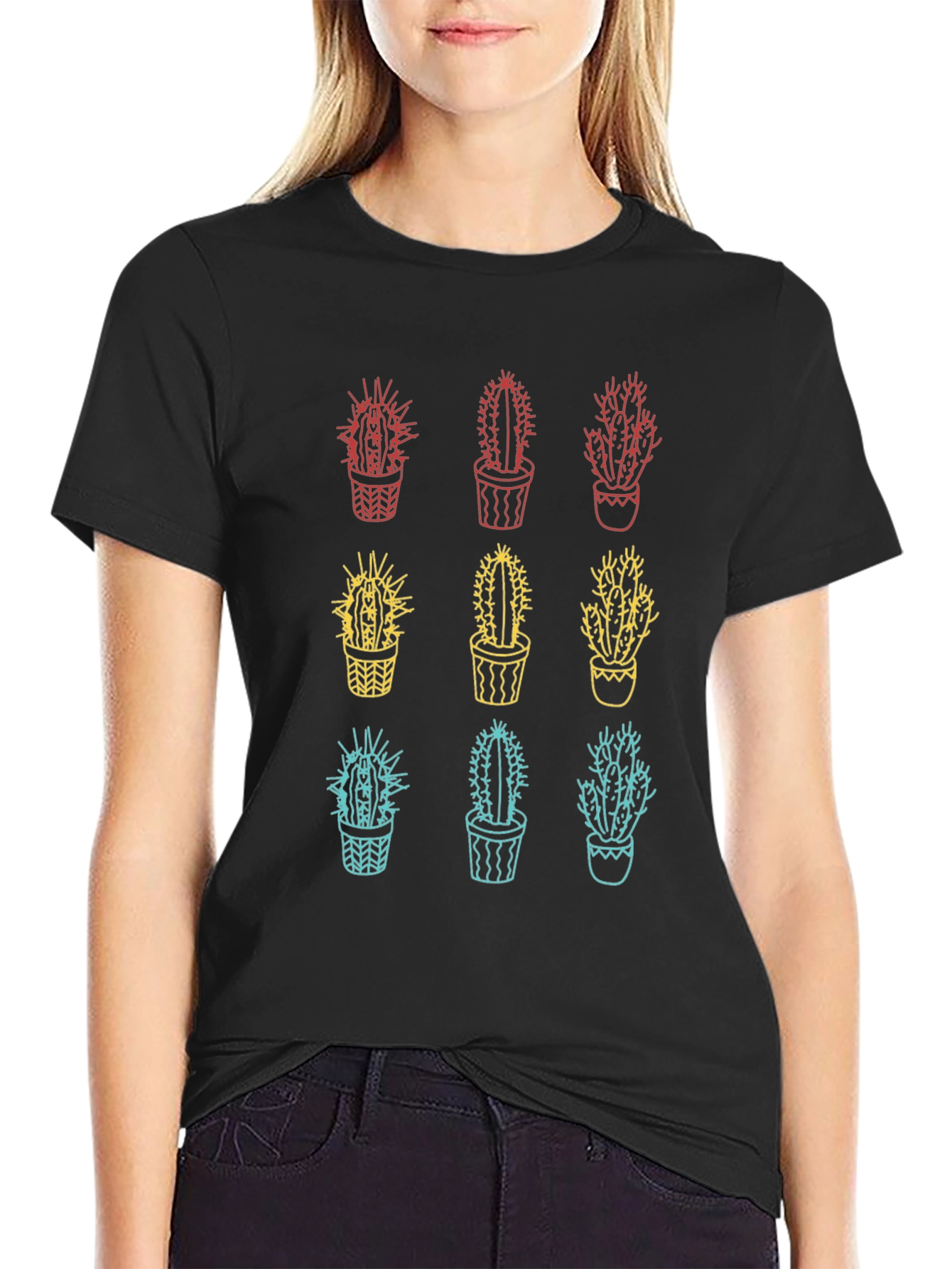 Black Cactus Graphic Tee - Trendy Unisex T-Shirt view 2