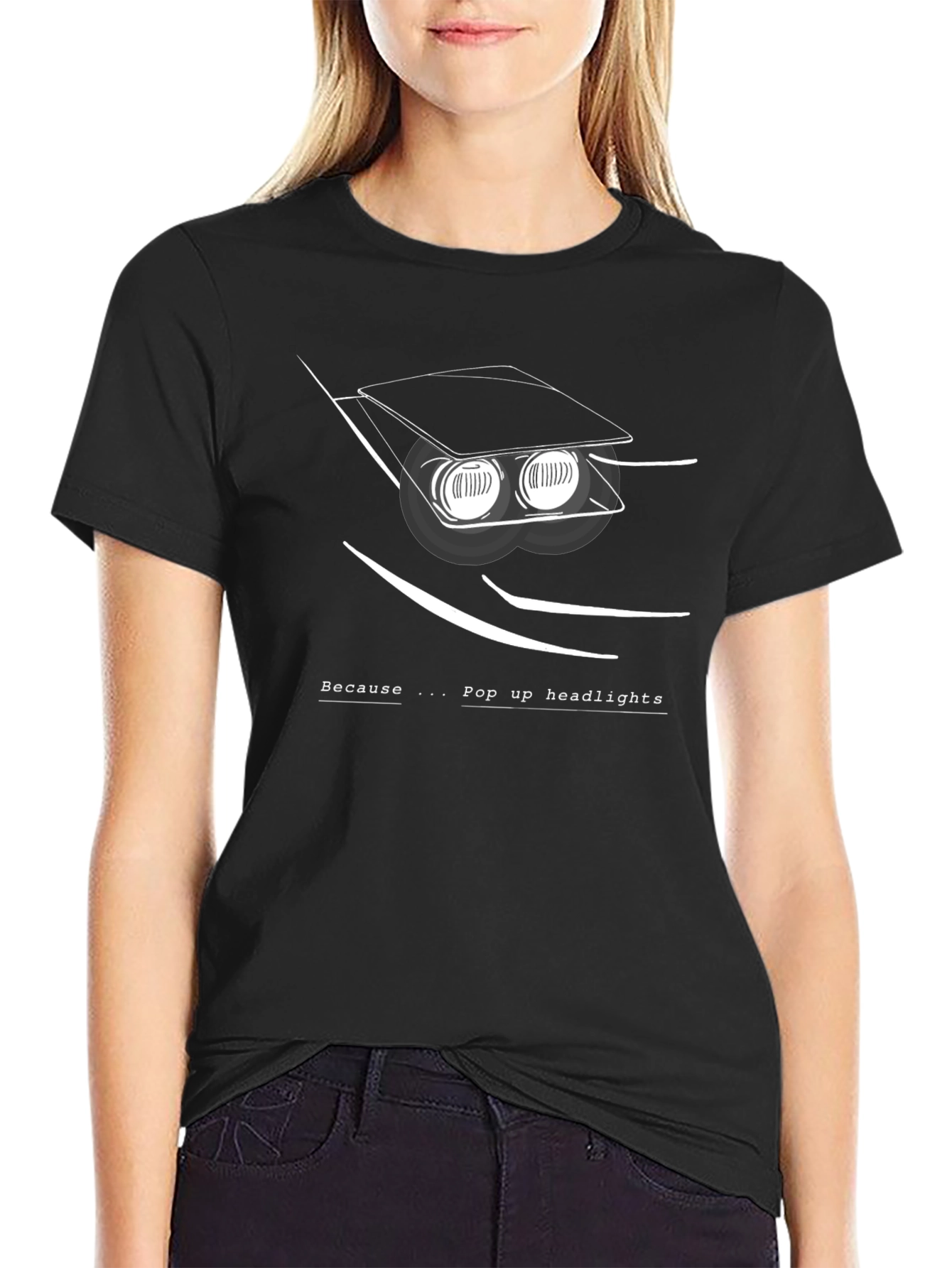 Black Pop Up Headlights Graphic T-Shirt - Car Enthusiast Tee view 2
