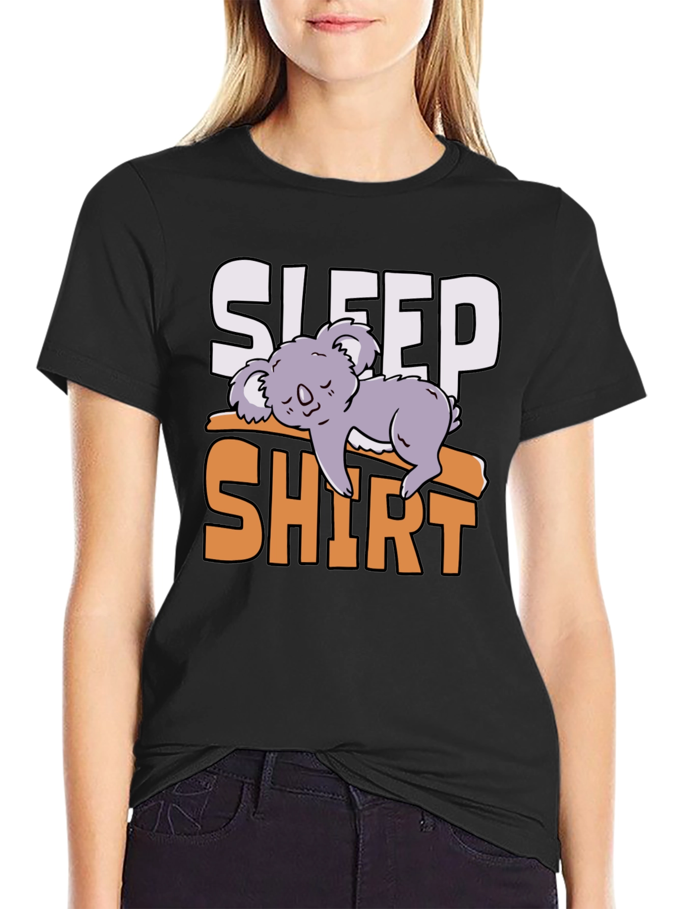 Black Sleep Shirt Koala Tee - Funny Lazy Animal T-Shirt view 2