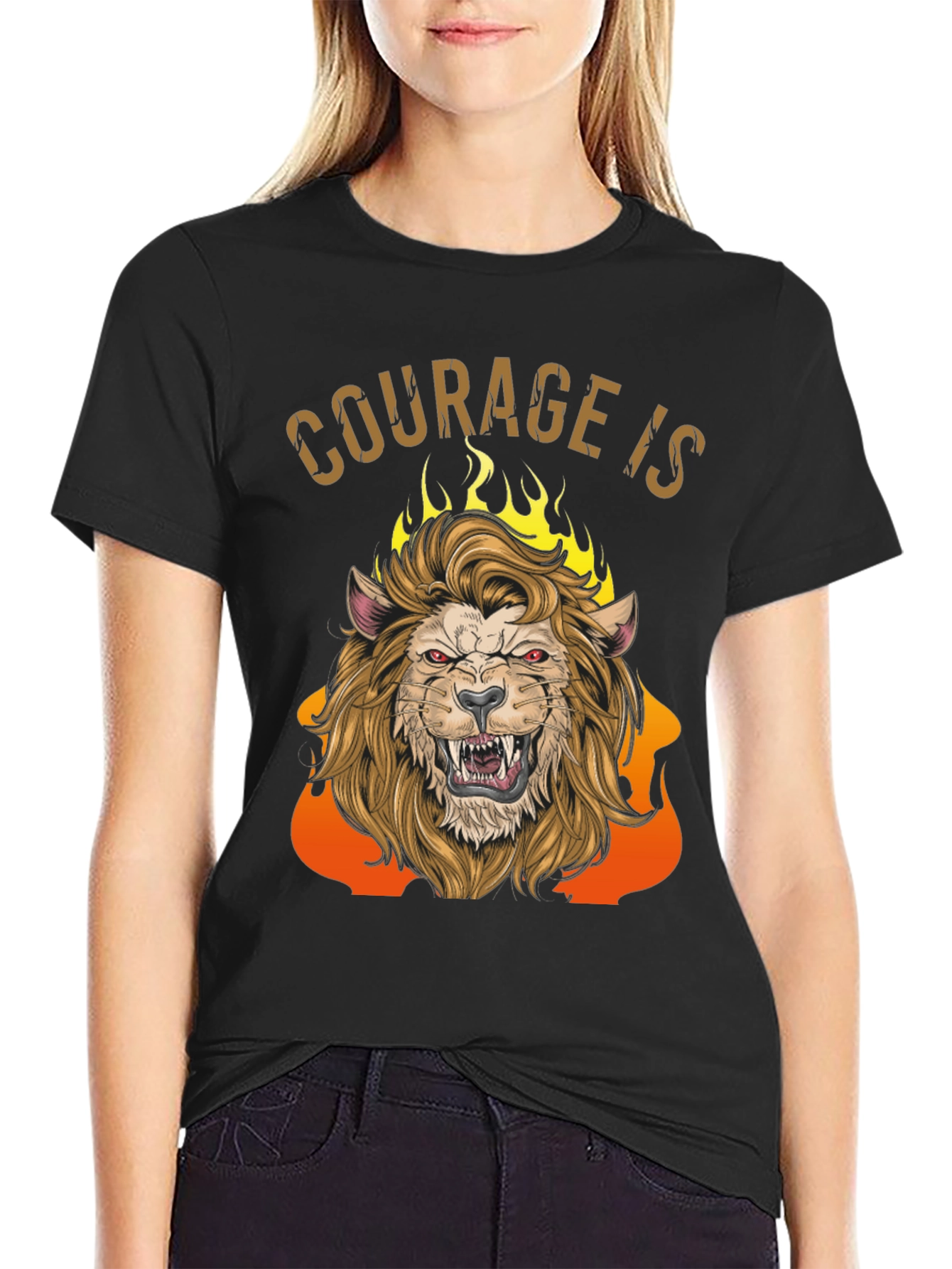 Black Courage Is Lion Graphic Tee - Men's Black T-Shirt view 2