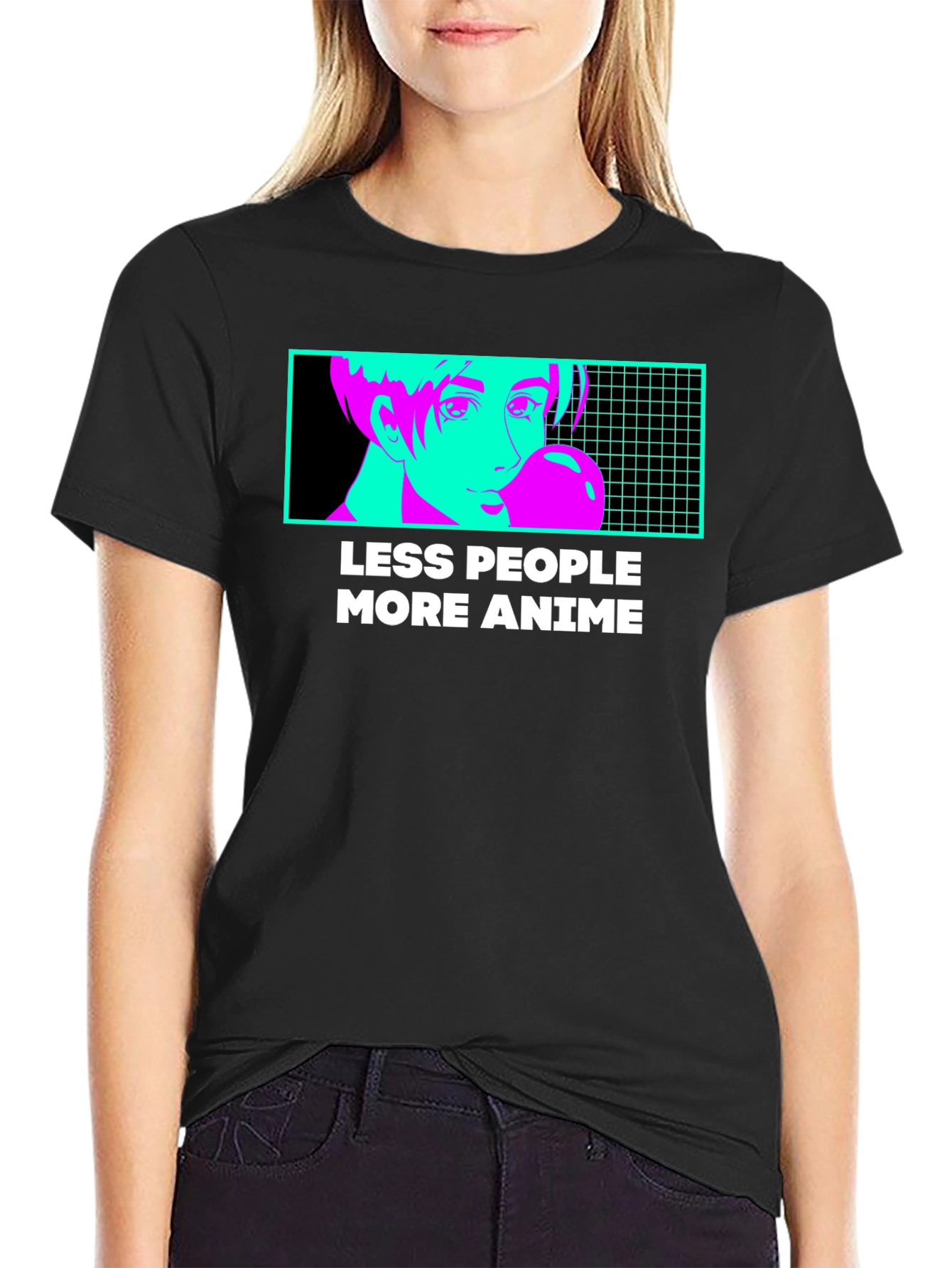 Black Less People More Anime Graphic Tee - Black T-Shirt view 2