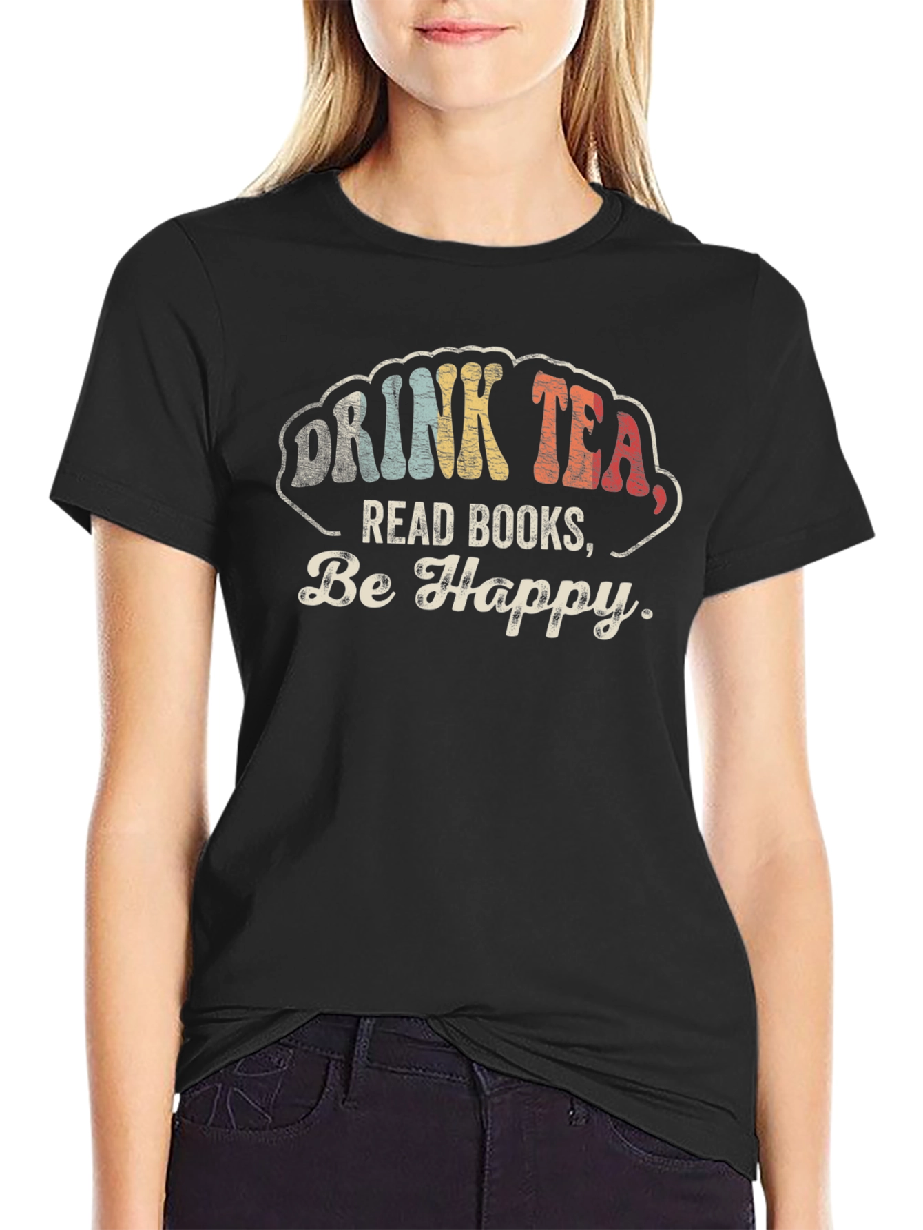Black Drink Tea Read Books Be Happy Graphic Tee view 2