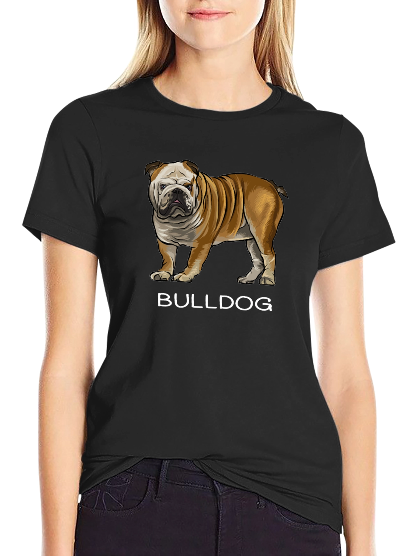 Black Bulldog Graphic Tee - Black Cotton Casual T-Shirt view 2