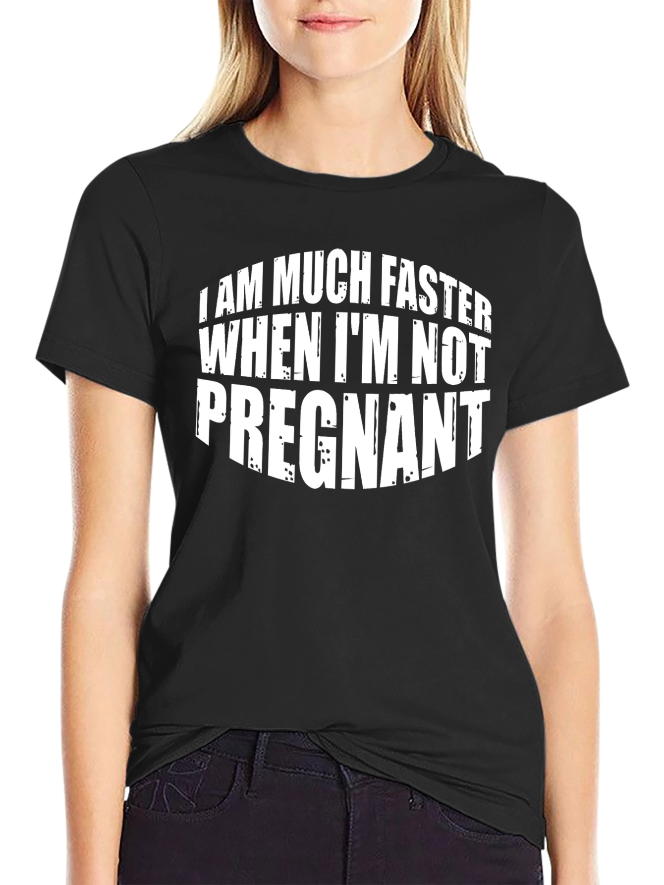 Black Funny Pregnancy T-Shirt: "I Am Much Faster" view 2