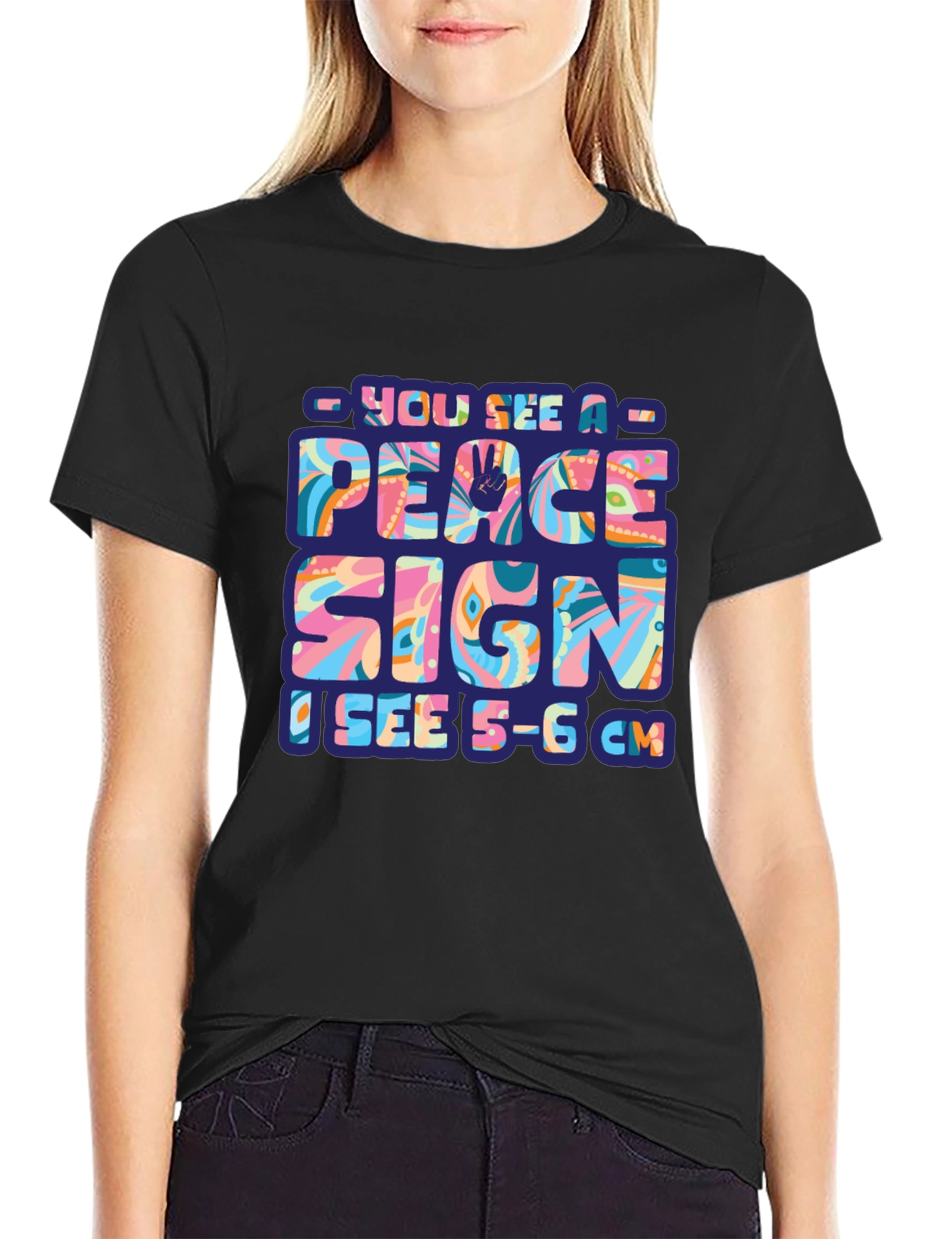 Black Peace Sign Funny Adult Humor T-Shirt view 2
