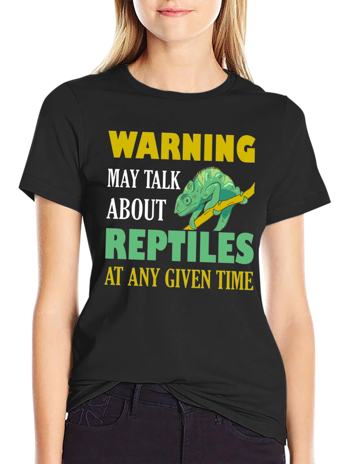 Black Warning May Talk About Reptiles T-Shirt view 2