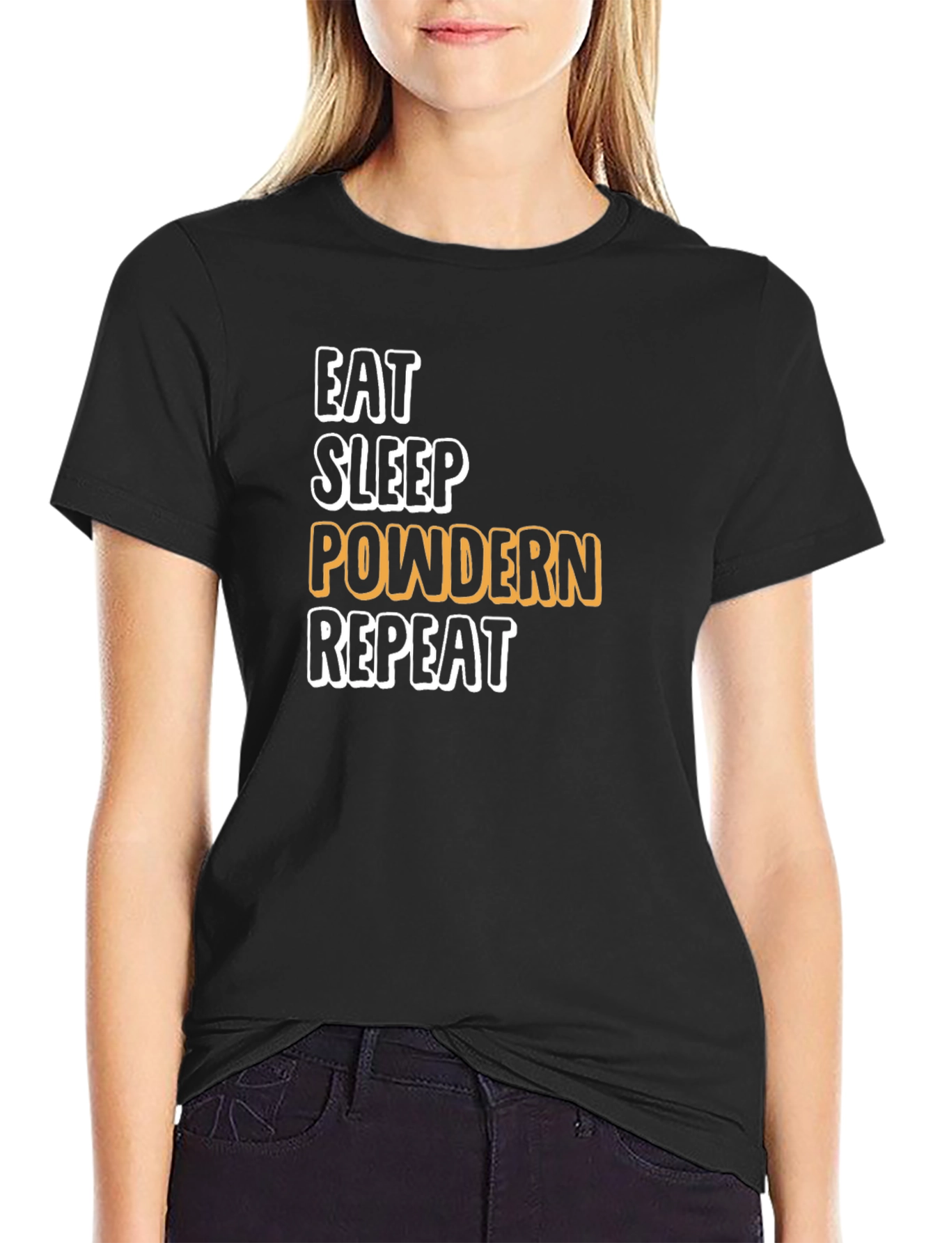 Black Eat Sleep Powdern Repeat Black T-Shirt view 2