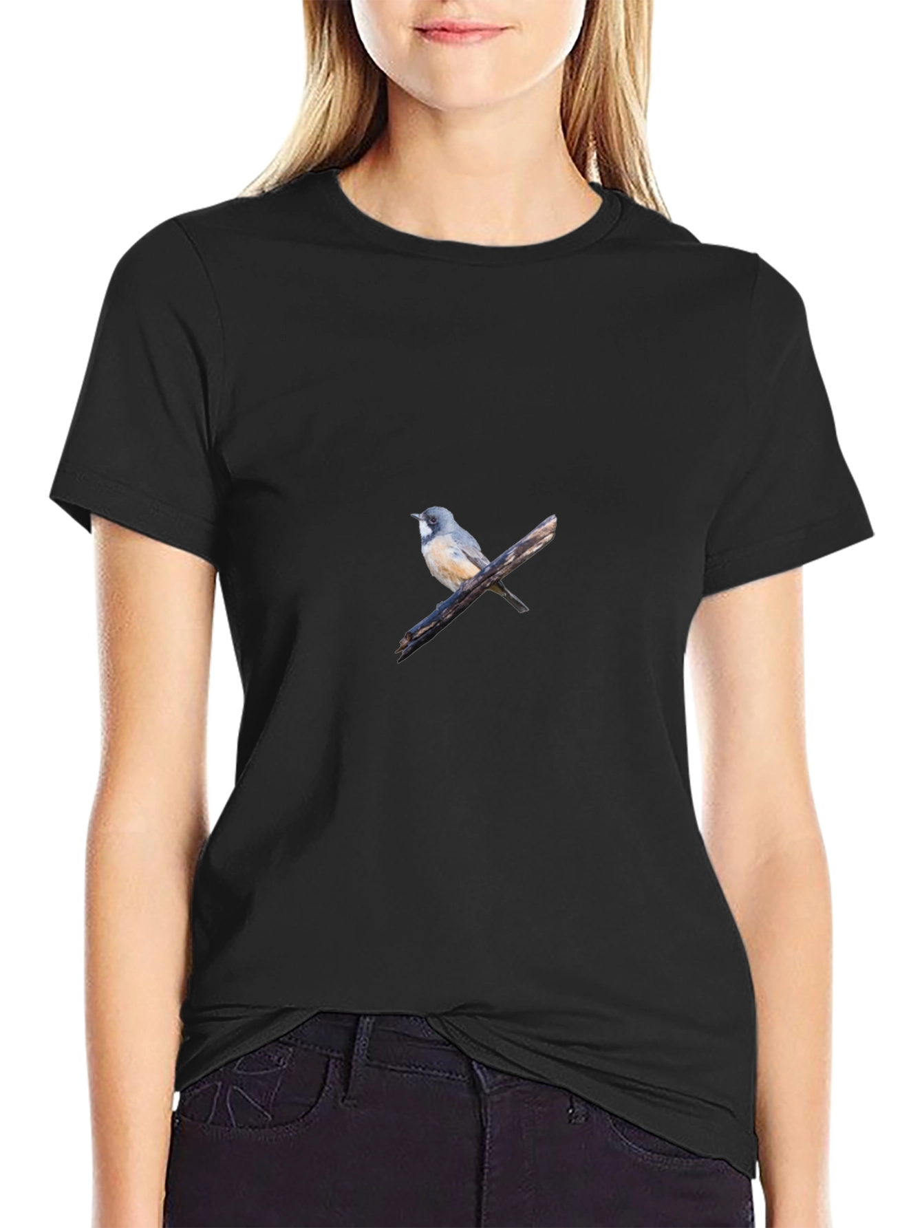 Black Bird on Branch Graphic Tee - Men's Black T-Shirt view 2