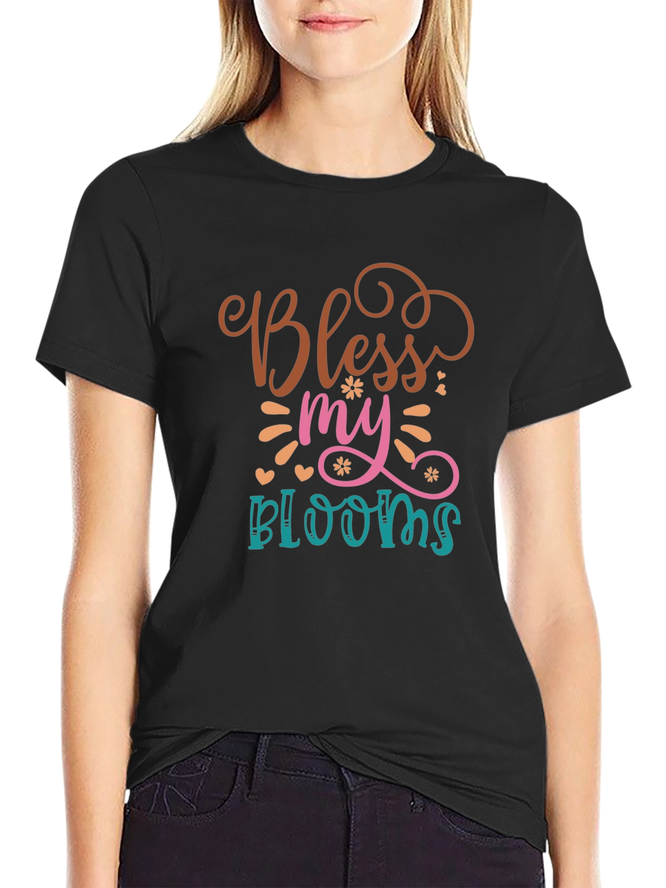 Black Bless My Blooms T-Shirt - Graphic Tee view 2