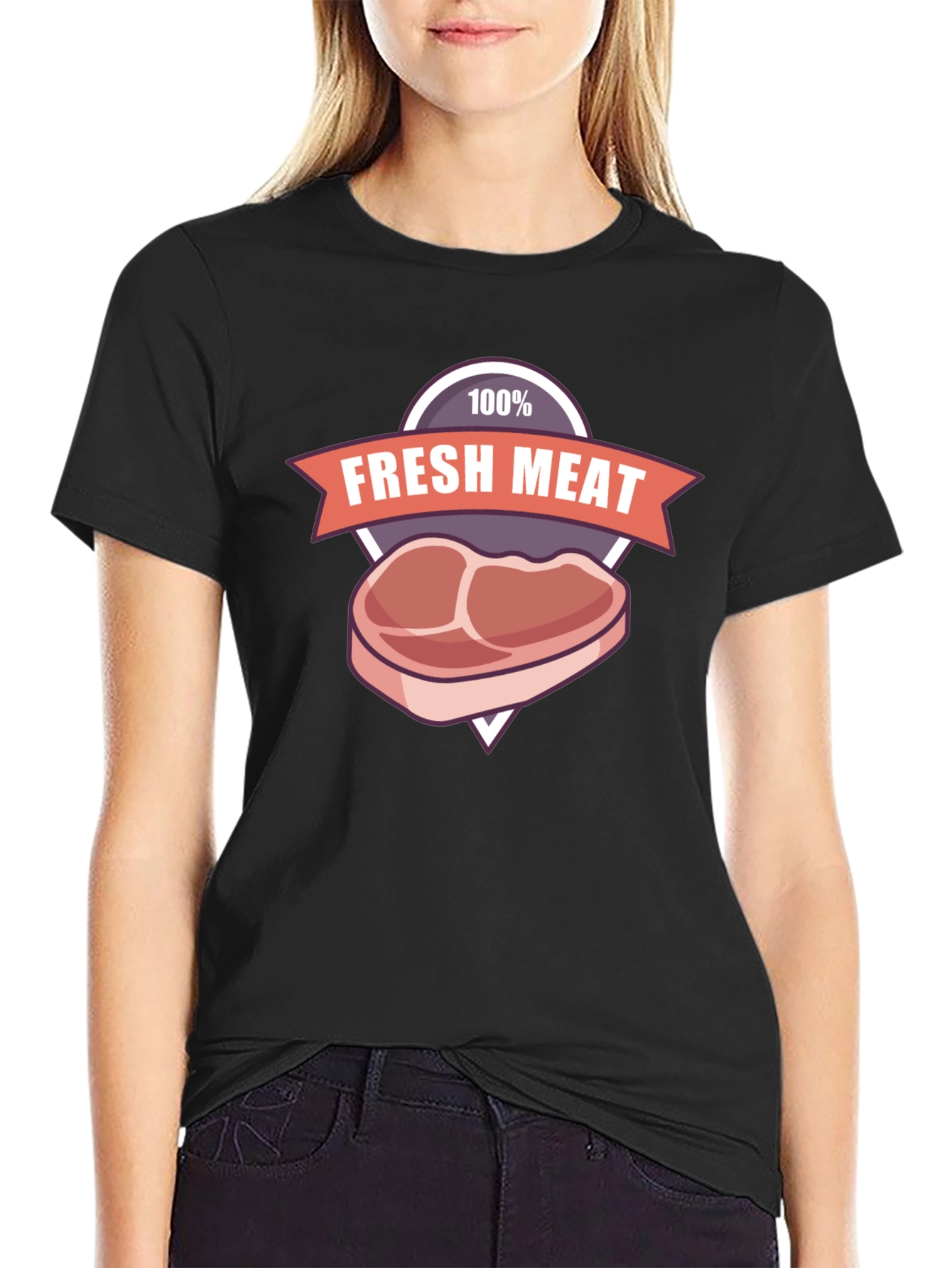 Black Fresh Meat Graphic T-Shirt - Black Cotton Tee view 2
