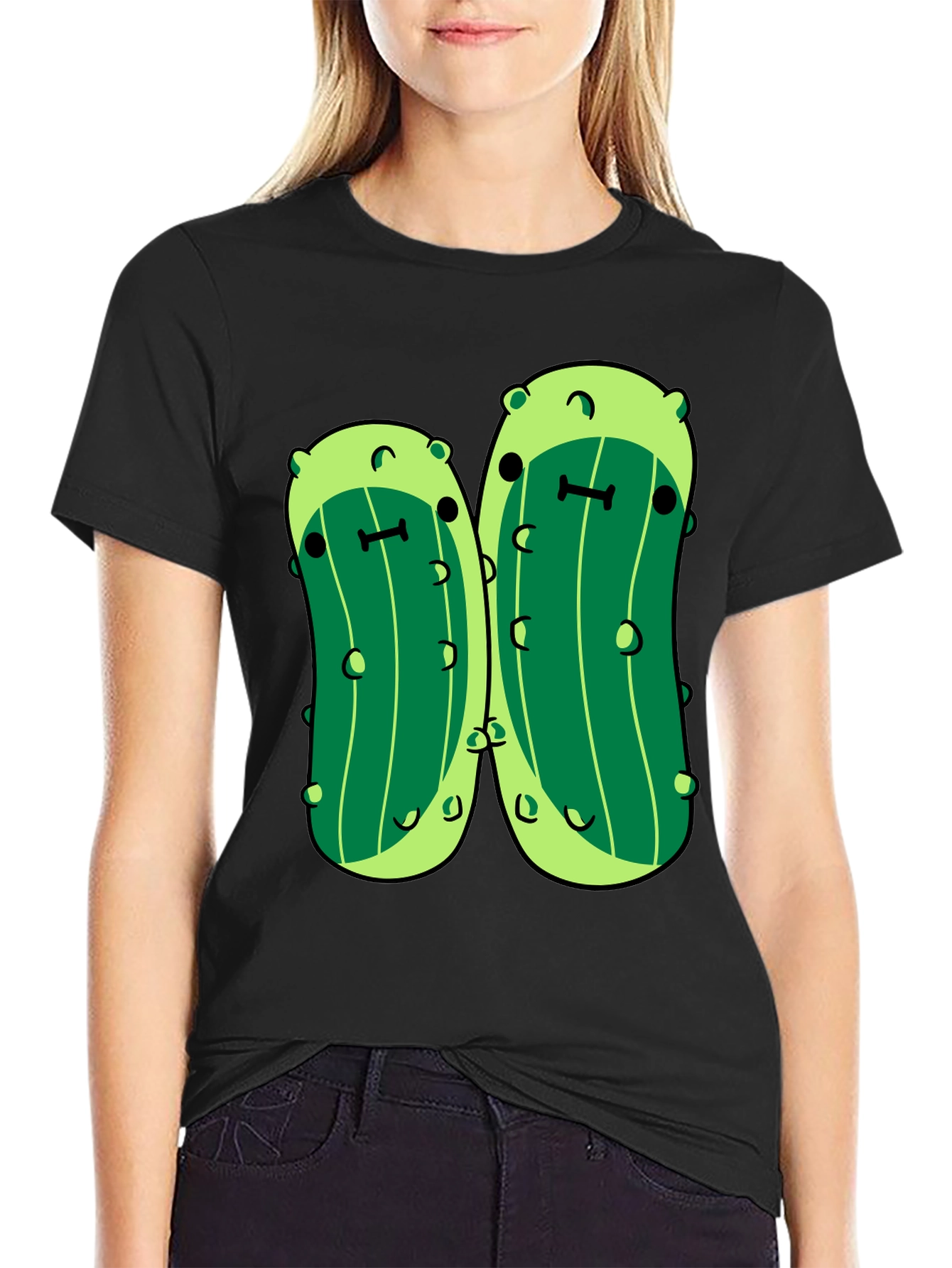 Black Kawaii Pickle Graphic Tee - Unisex Black T-Shirt view 2