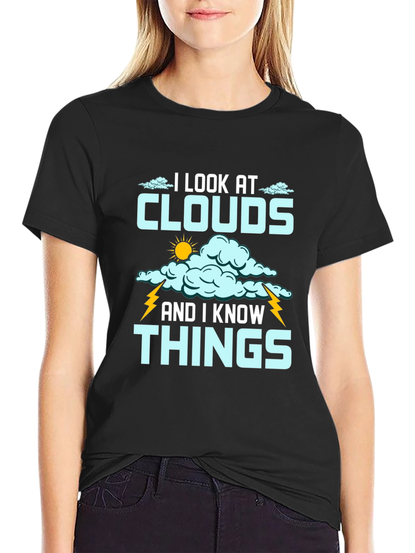 Black I Look at Clouds T-Shirt - Weather Lover Tee view 2
