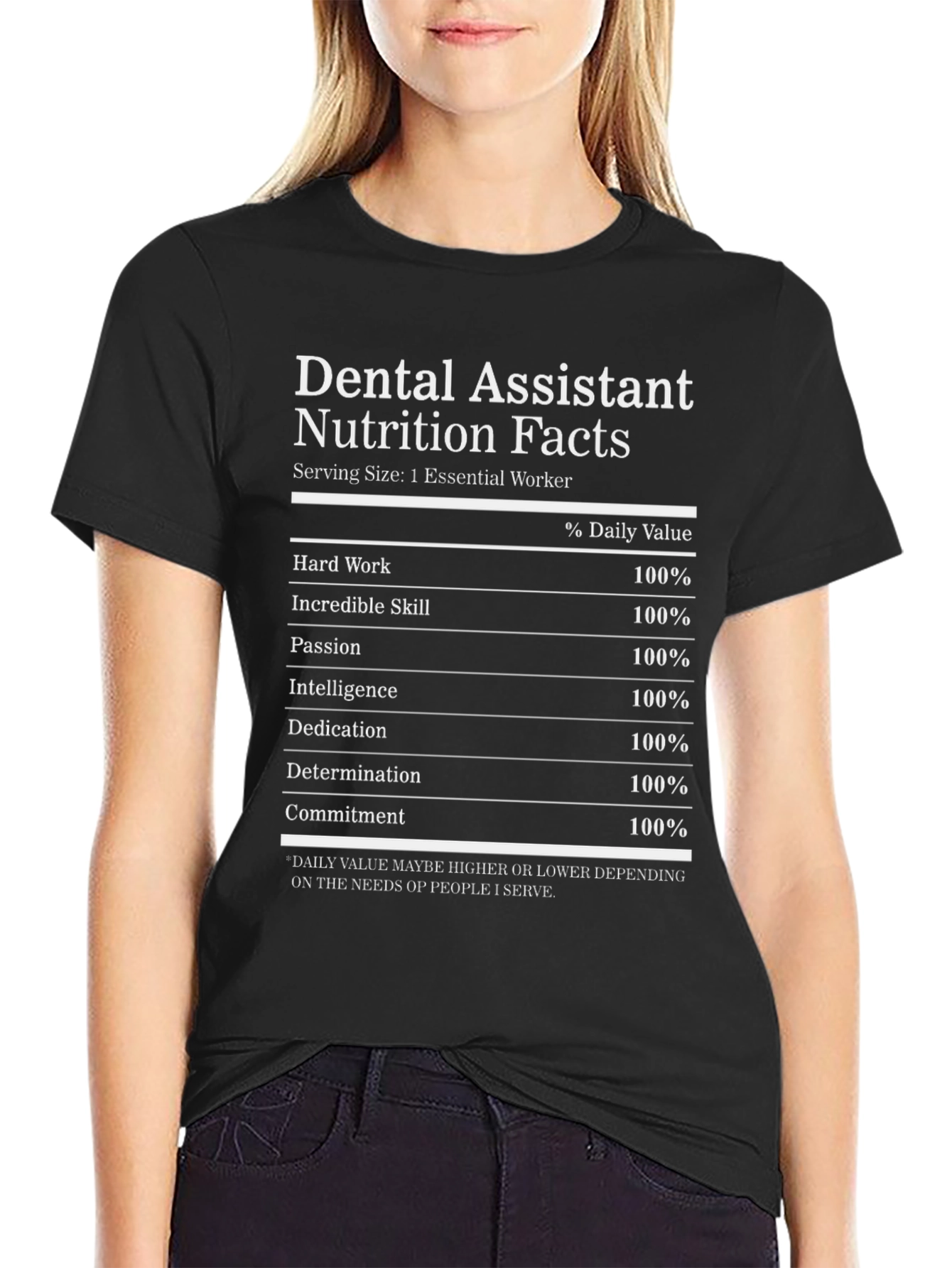 Black Dental Assistant Nutrition Facts T-Shirt view 2