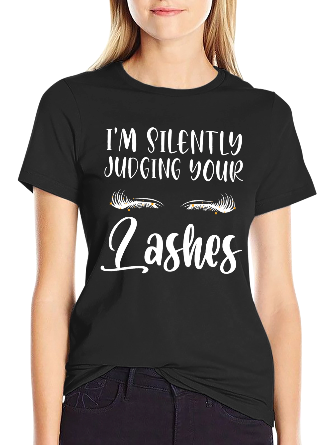 Black I'm Silently Judging Your Lashes Graphic Tee view 2