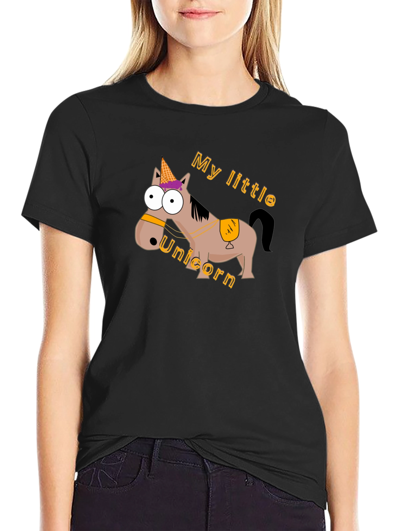 Black My Little Unicorn T-Shirt - Funny Cartoon Tee view 2