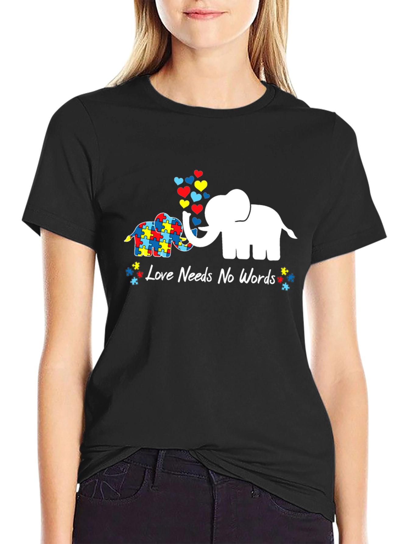Black Autism Awareness Elephant Love Graphic T-Shirt view 2