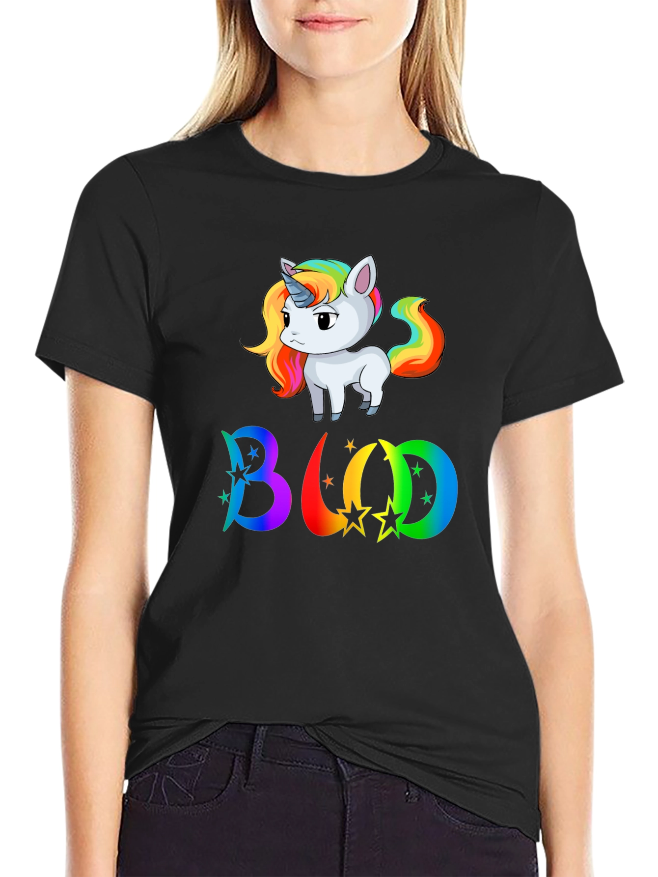 Rainbow Unicorn BUD T-Shirt - Men's Black Tee - 2