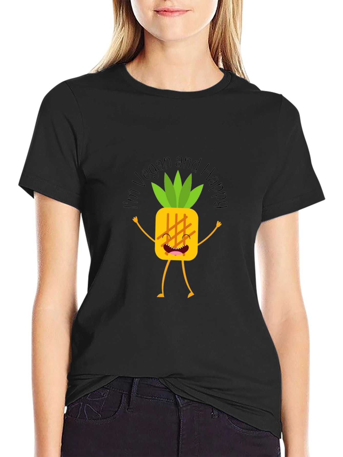 Black Vegan Pineapple Graphic Tee - Happy & Healthy Lifestyle! view 2