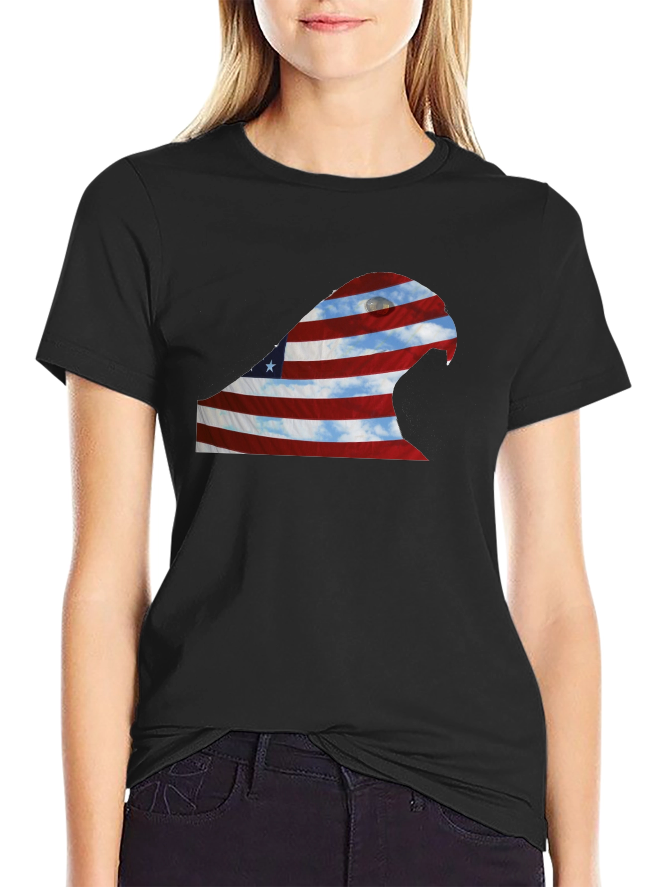 Black American Flag Eagle Graphic Tee view 2