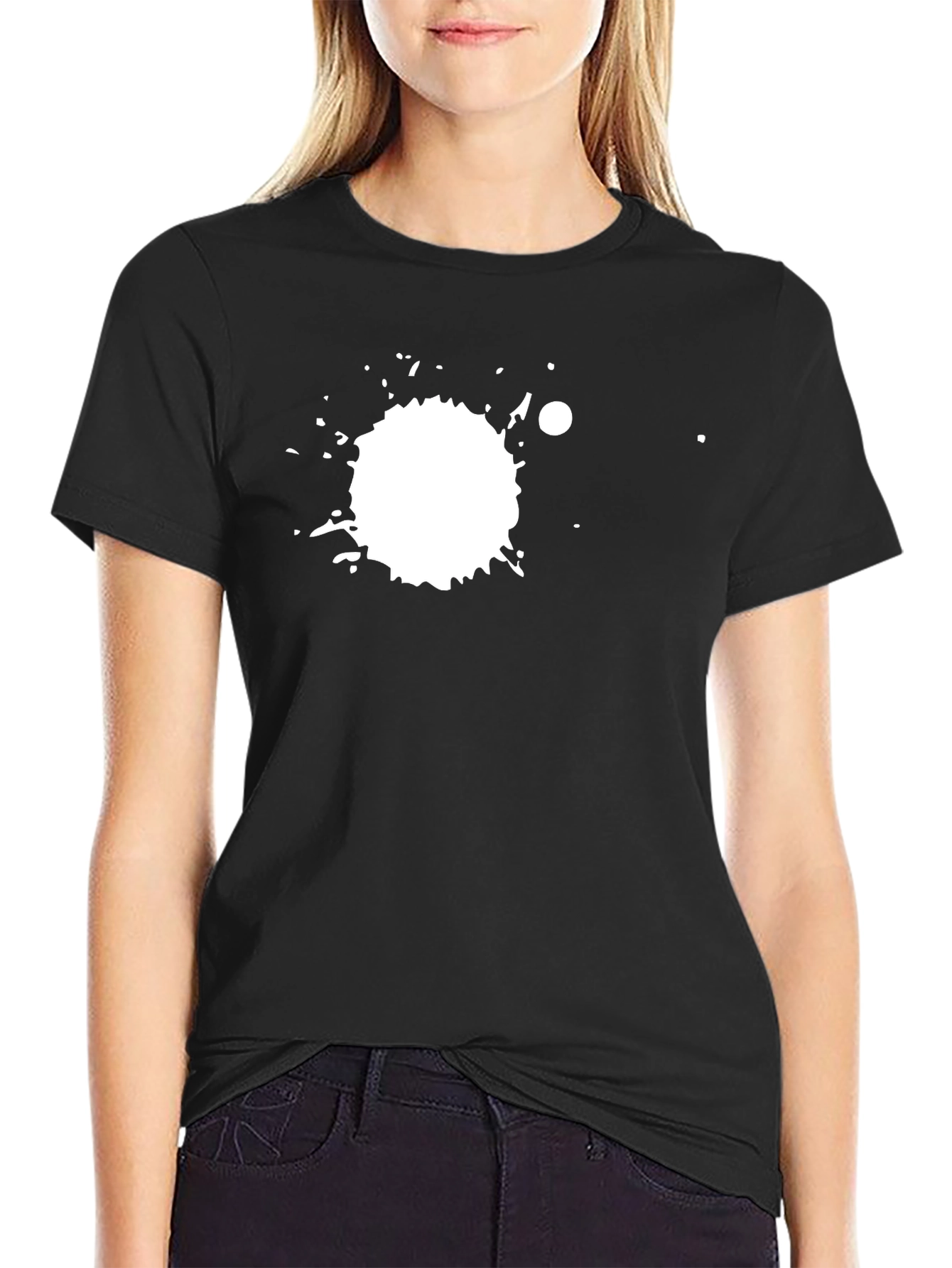 Black Black Tee with White Splatter Graphic Print view 2