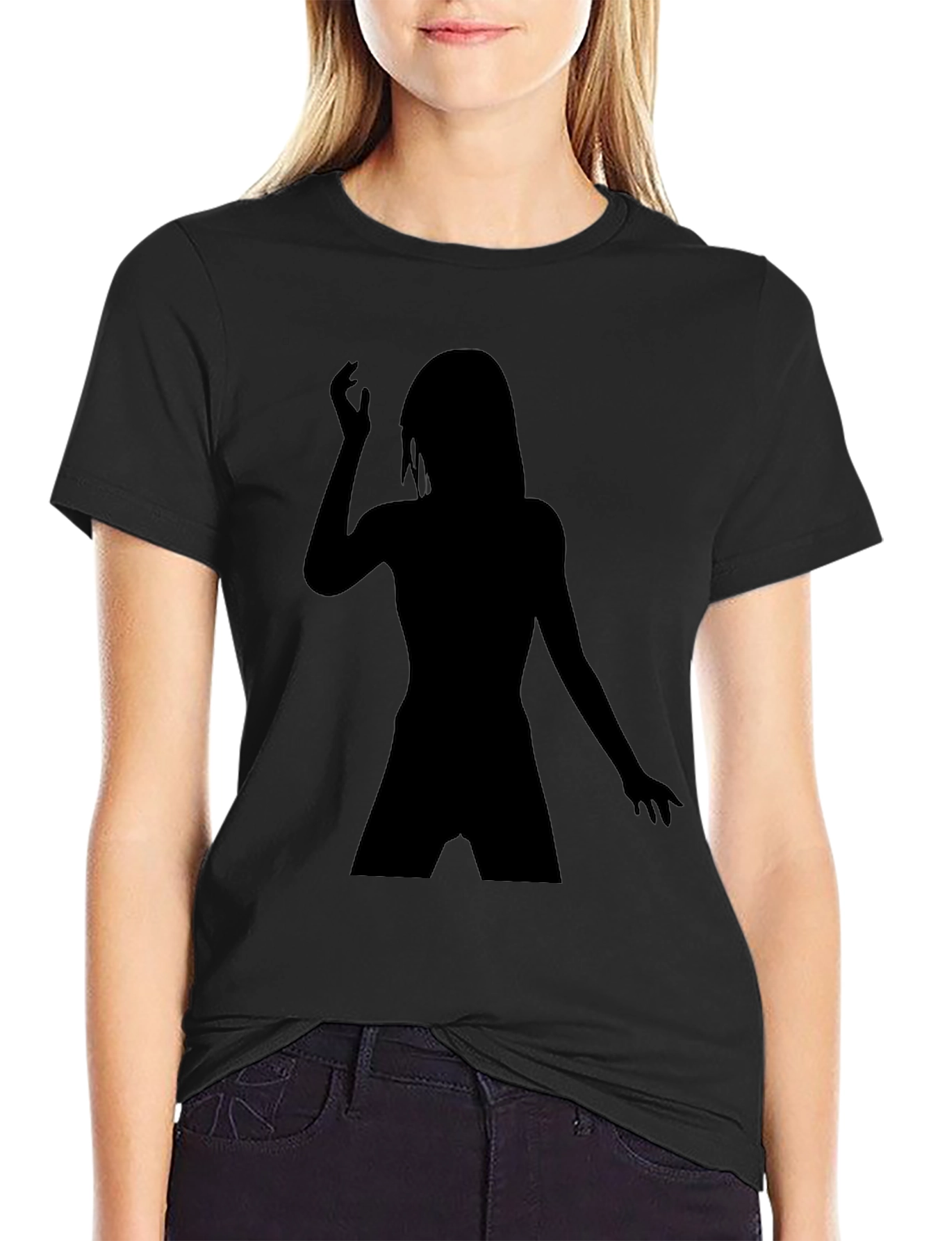 Black Silhouette Woman Graphic Tee - Soft Cotton Blend view 2