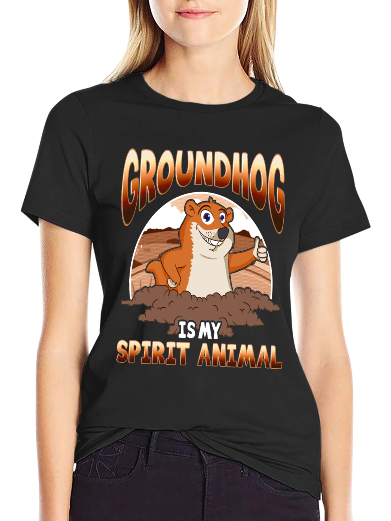 Black Groundhog Spirit Animal T-Shirt - Cute Cartoon Design view 2
