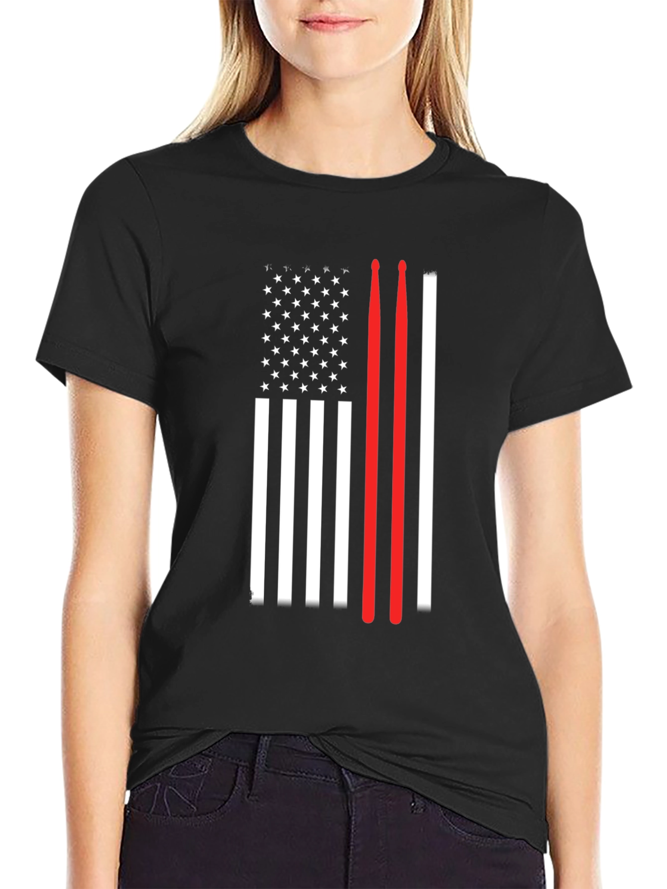 Black American Flag Drummer T-Shirt view 2