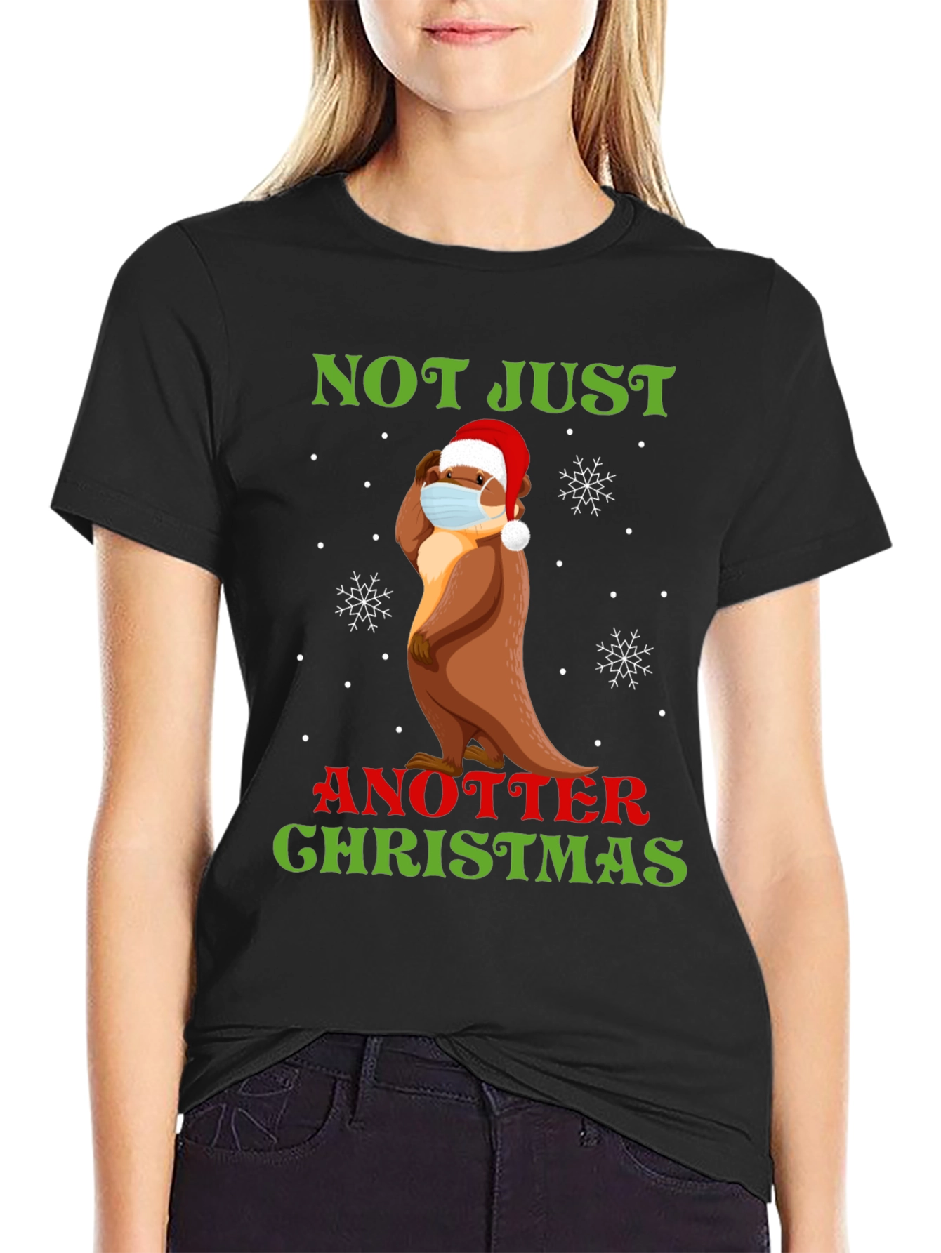 Black Funny Otter Christmas T-Shirt - Not Just Another Christmas view 2