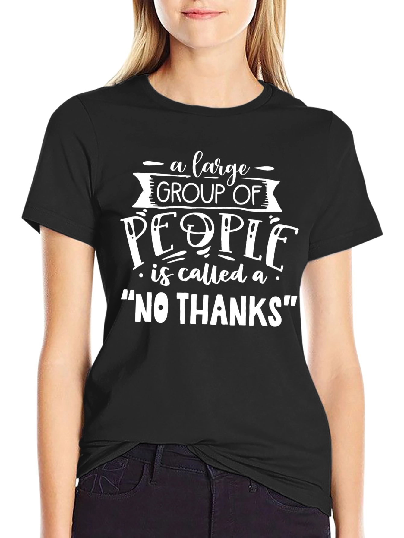 Black Funny 'No Thanks' Graphic T-Shirt view 2