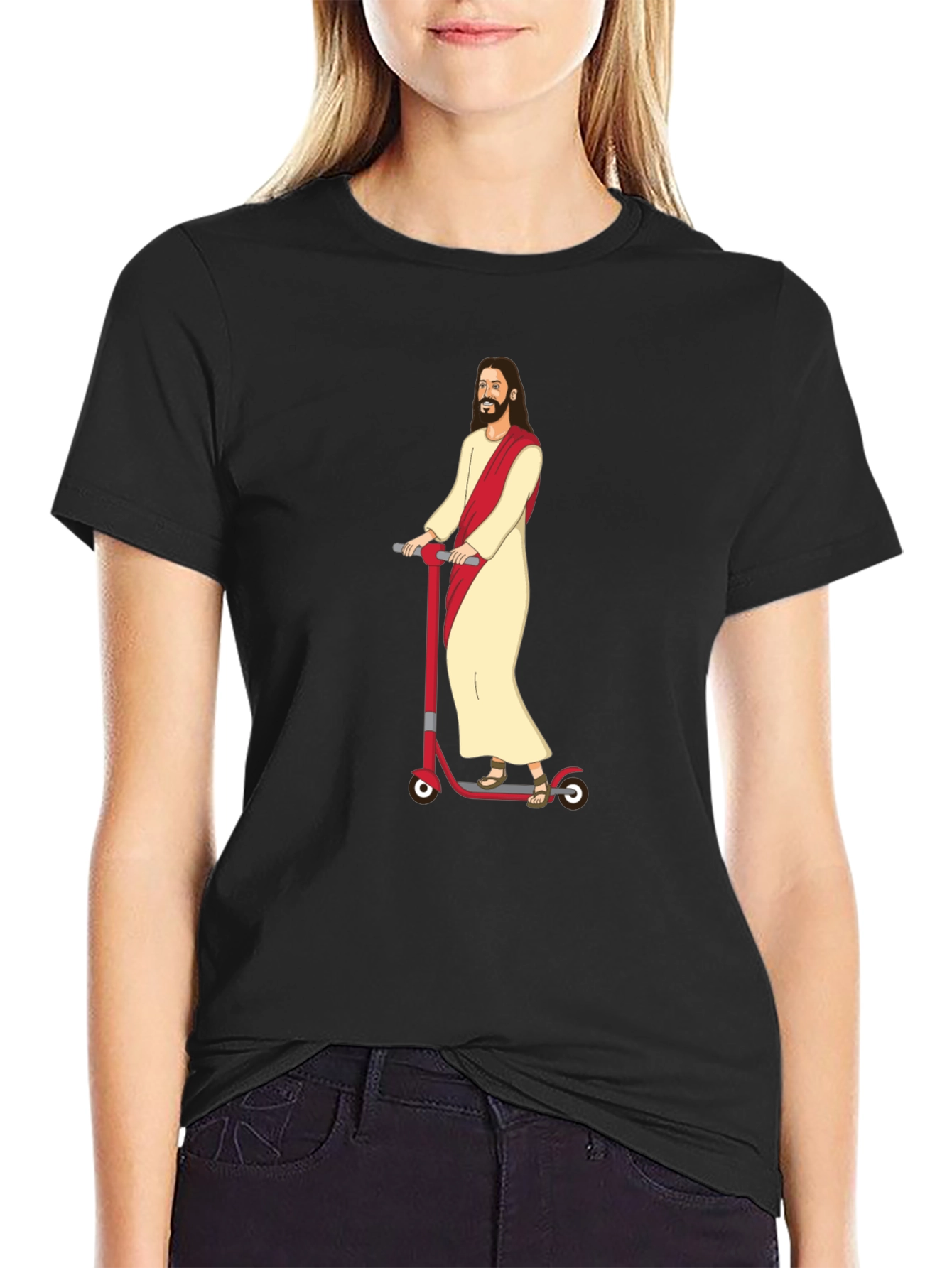 Black Jesus on Scooter T-Shirt - Religious Humor Tee view 2