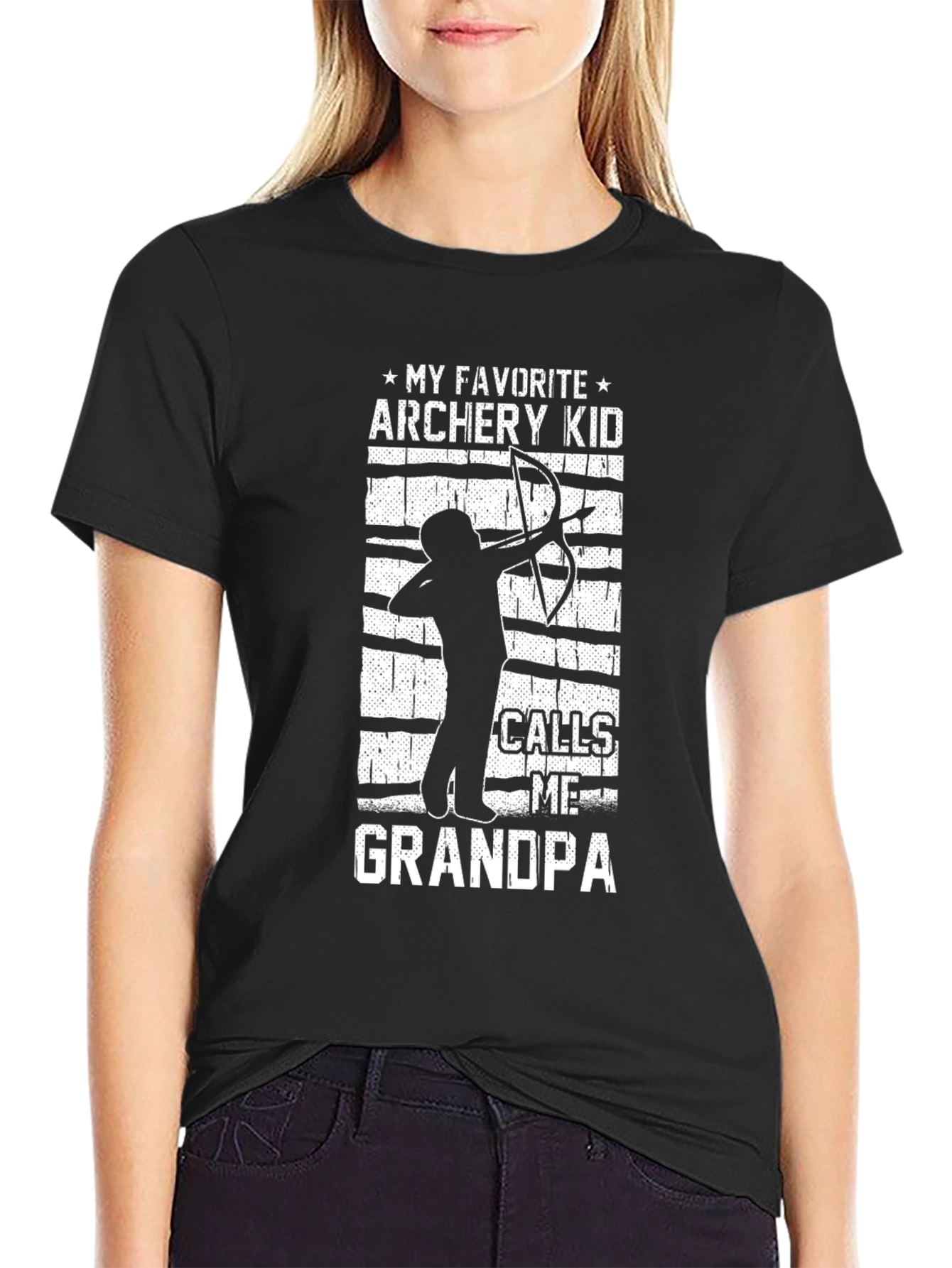 Black Archery Grandpa T-Shirt: My Favorite Archery Kid Calls Me Grandpa view 2