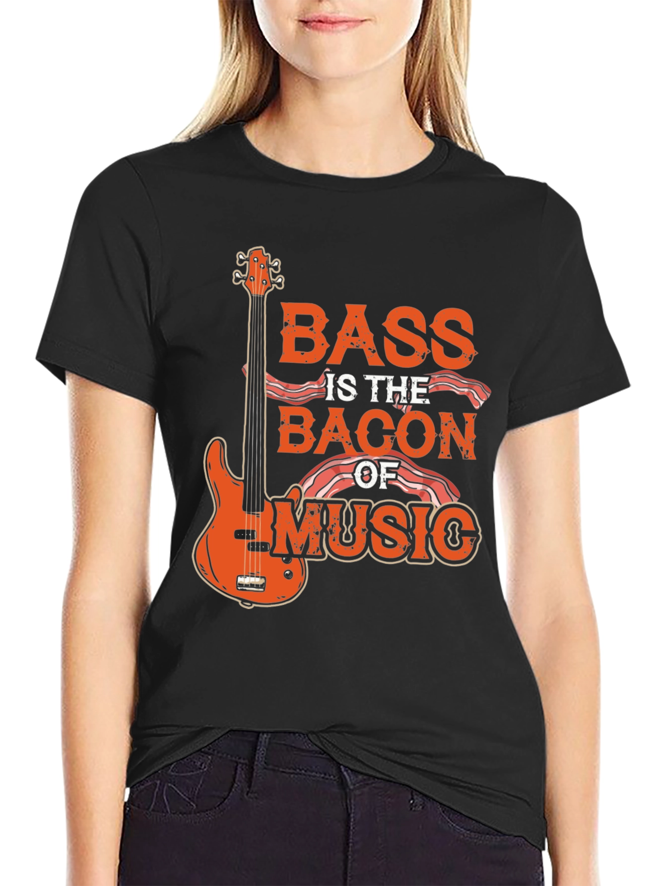 Black Bass is the Bacon of Music T-Shirt - Novelty Tee view 2