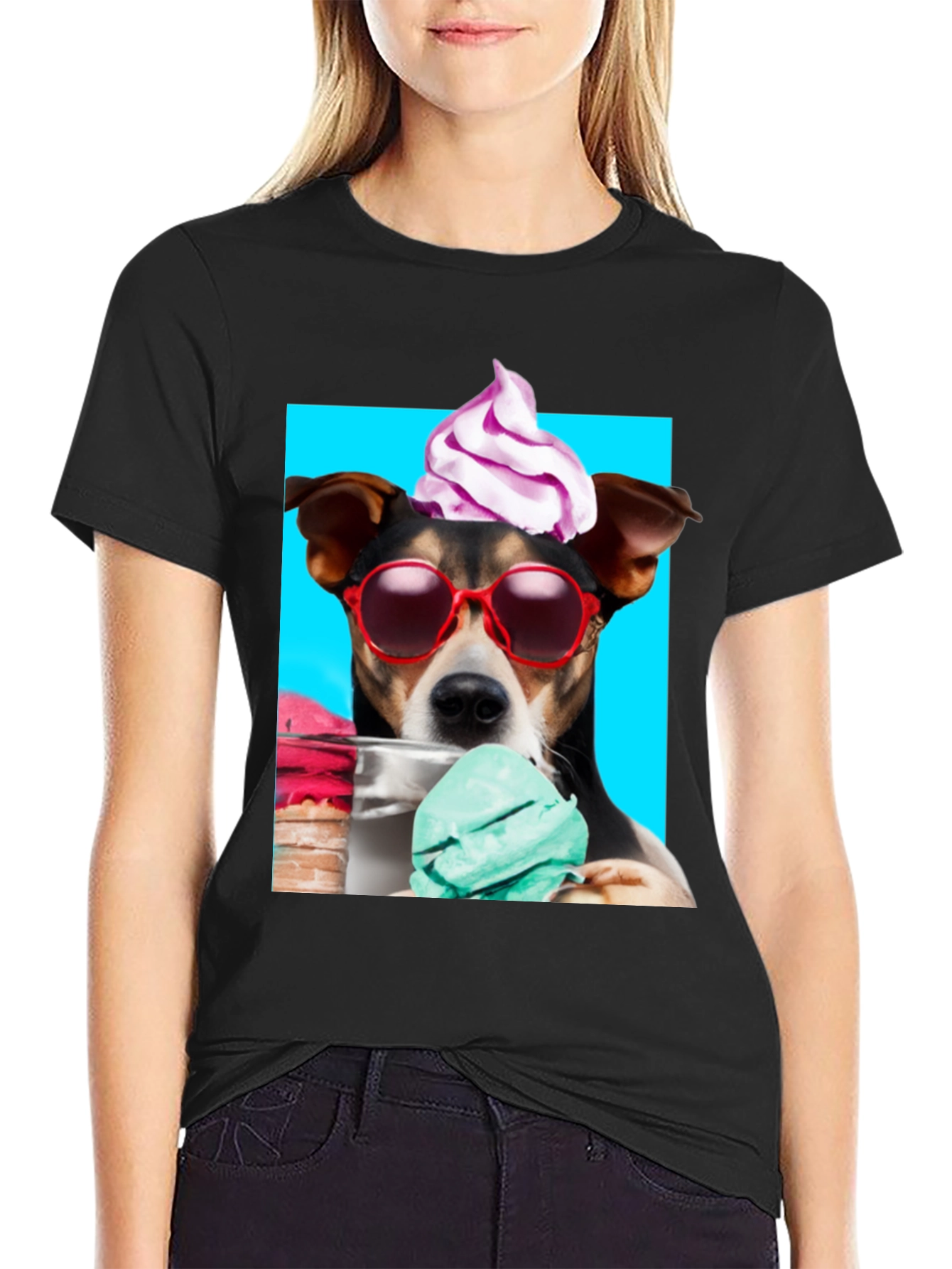 Black Dog with Ice Cream Black Graphic Tee view 2