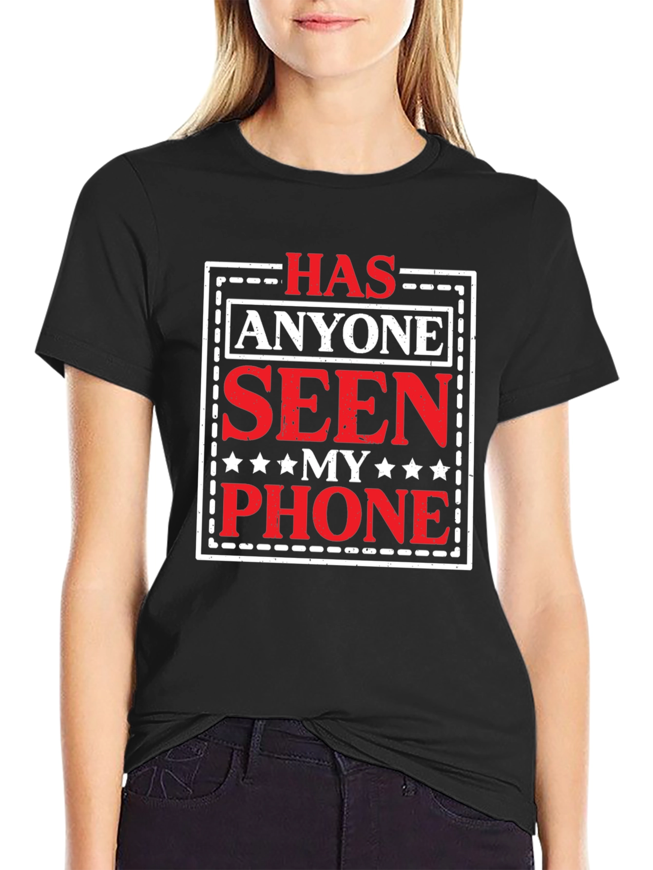 Black Has Anyone Seen My Phone? Graphic Tee view 2
