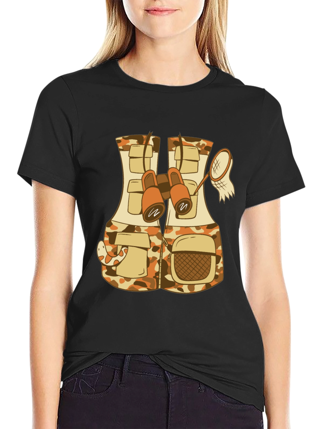 Black Funny Animal Explorer T-Shirt - Camo Vest and Snake view 2