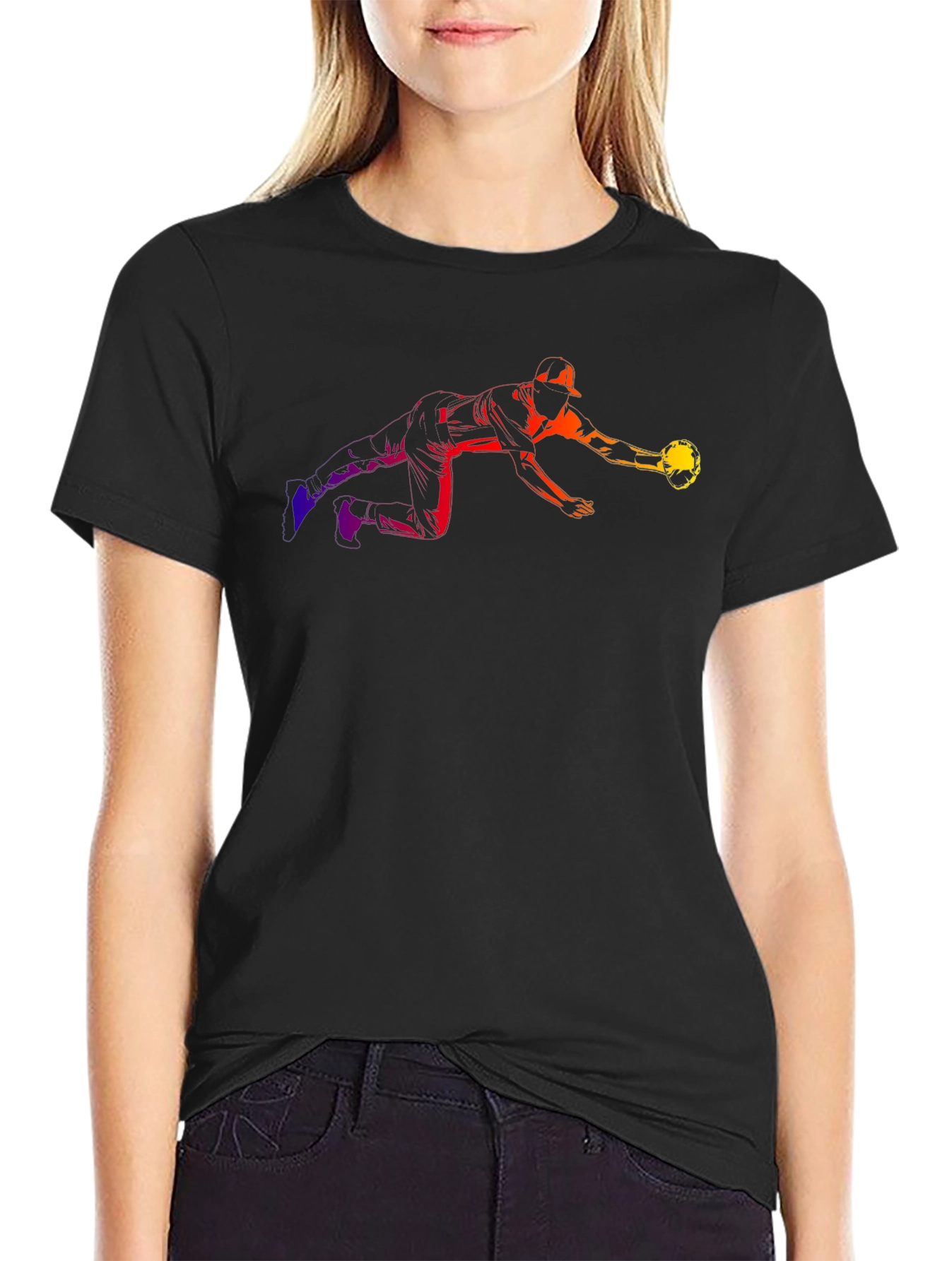 Black Rainbow Baseball Catch T-Shirt view 2