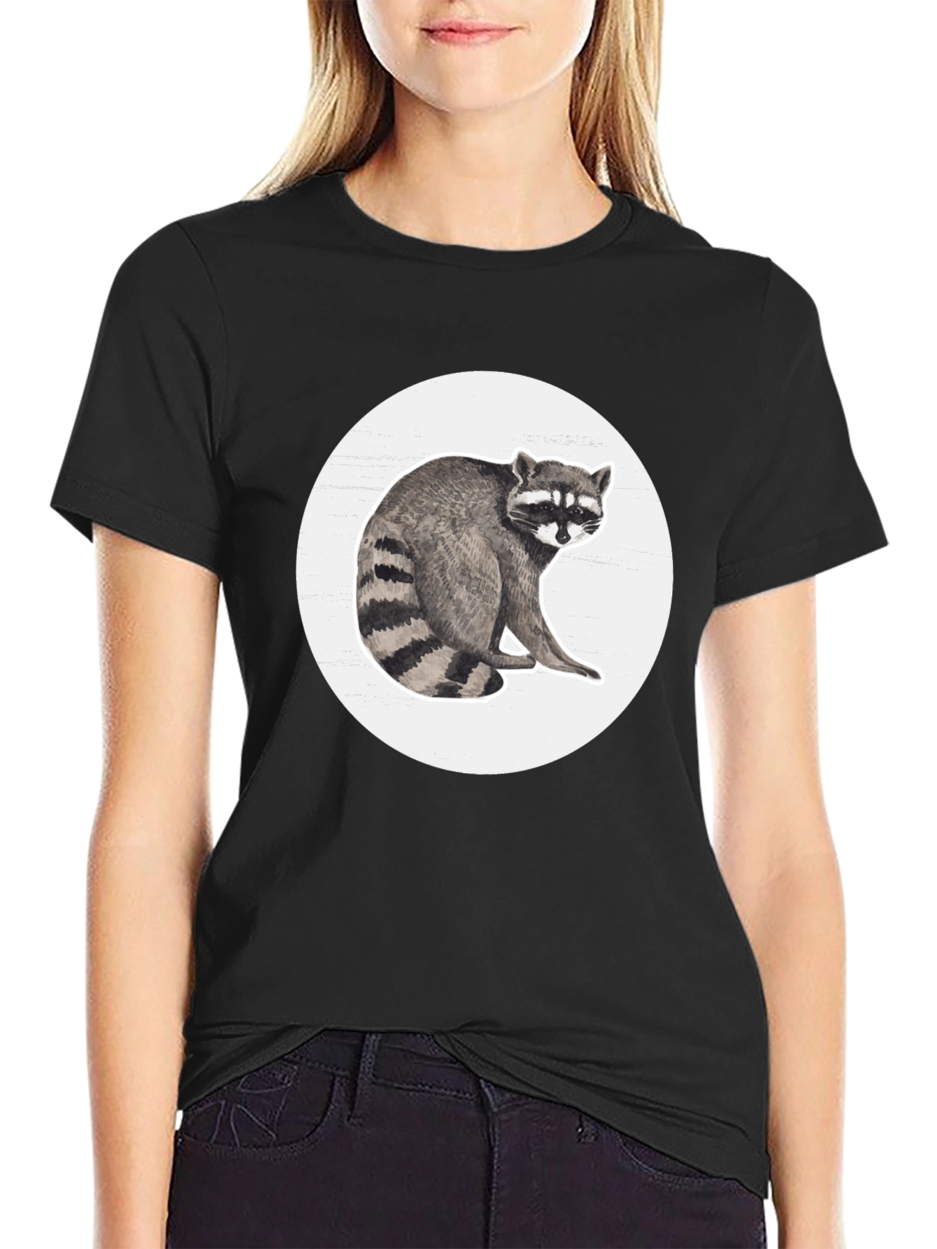 Black Raccoon Graphic Tee - Black Cotton Blend Comfort view 2