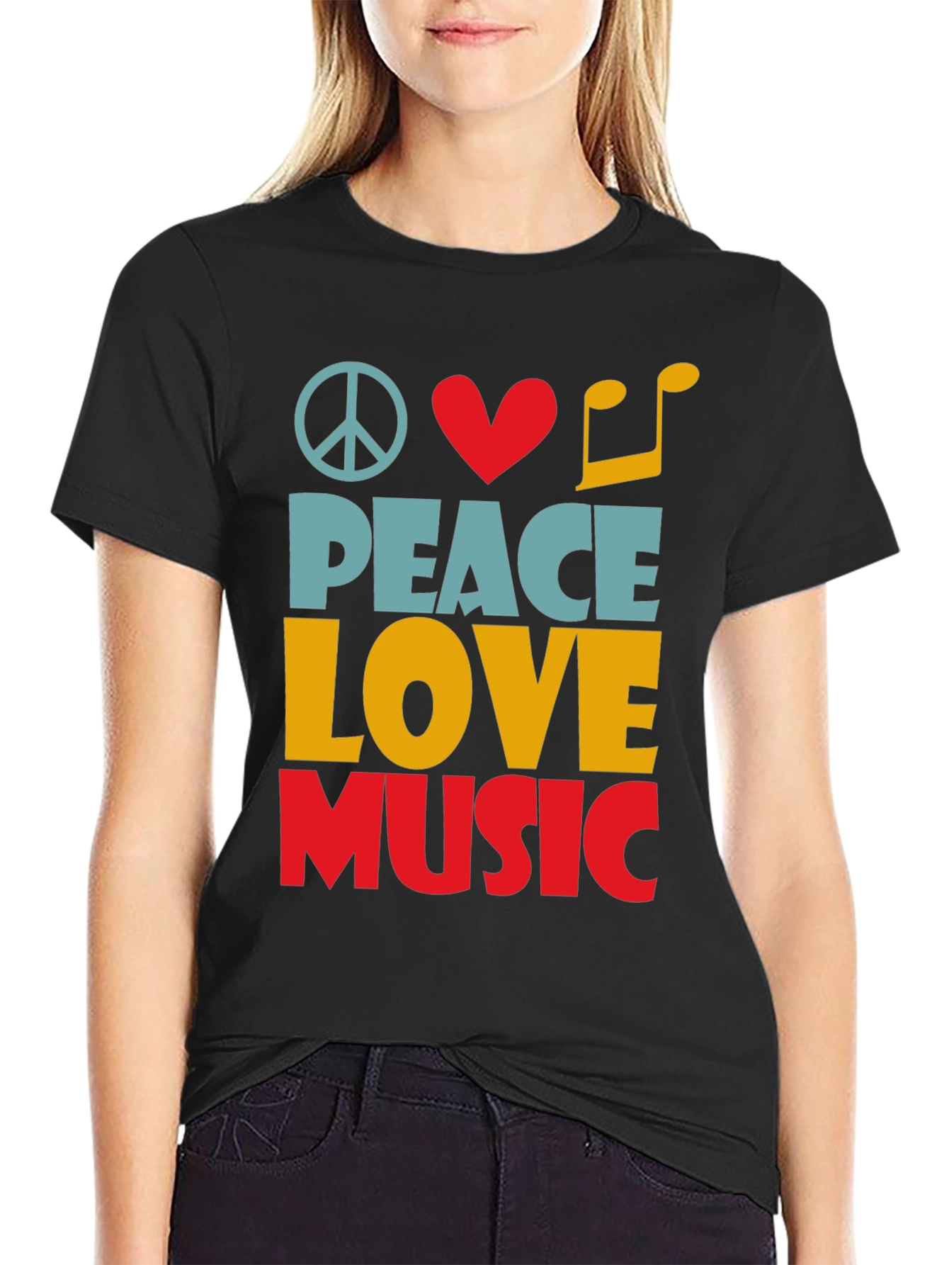 Black Peace Love Music Graphic Tee - Unisex view 2