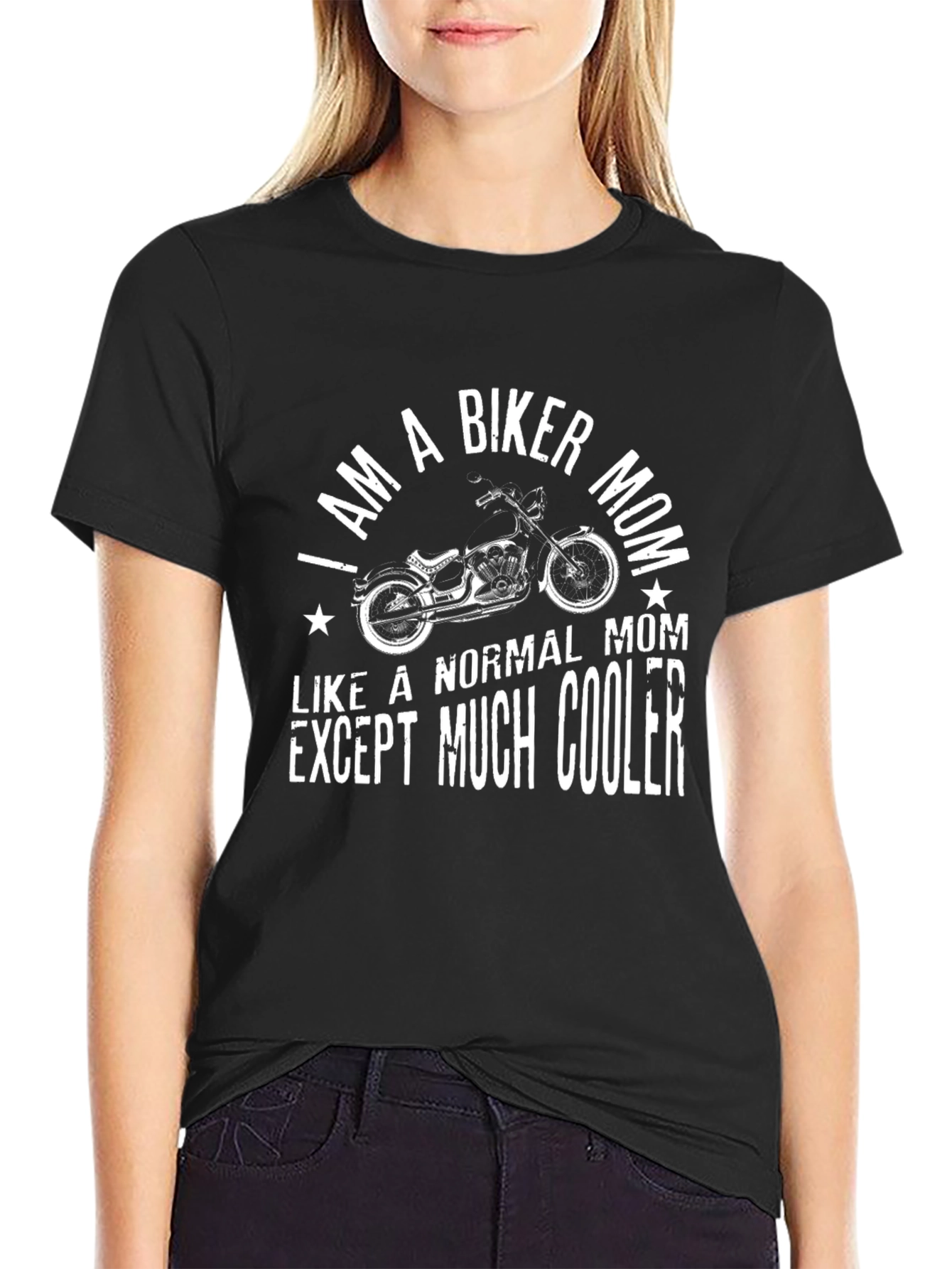 Black I Am a Biker Mom T-Shirt - Cool Motorcycle Tee view 2