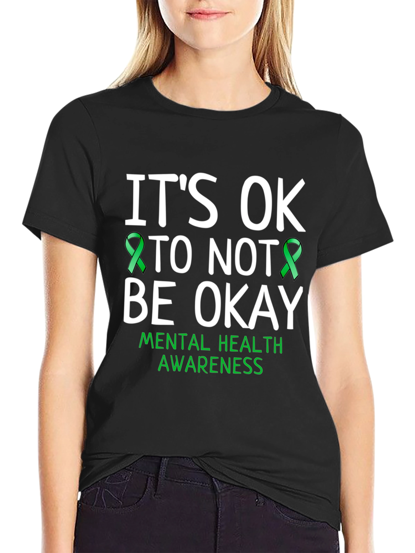 Black It's OK To Not Be Okay Mental Health Awareness T-Shirt view 2