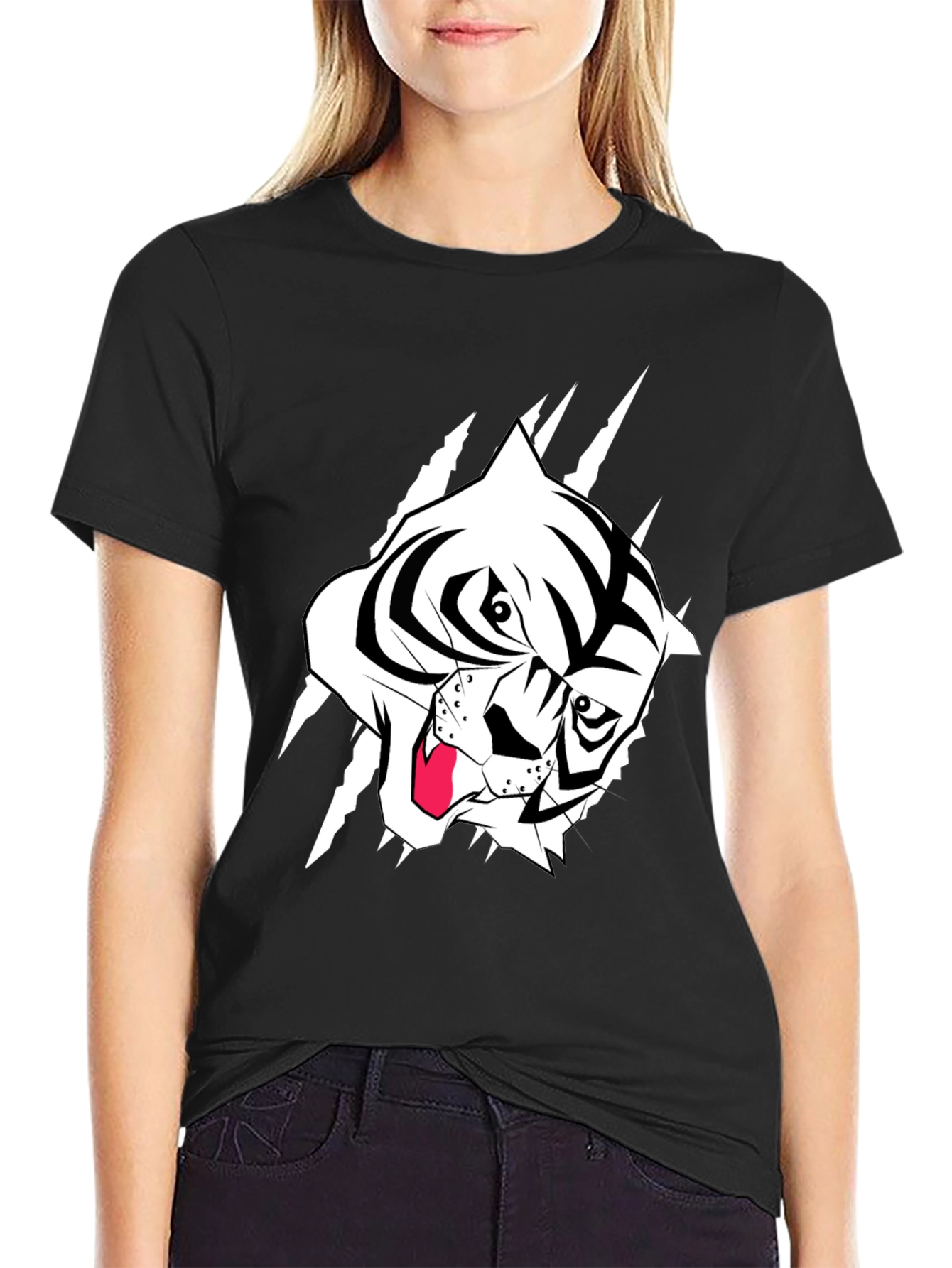 Black Black T-Shirt with Tiger Graphic view 2