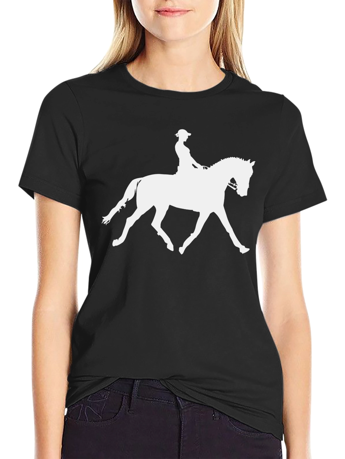 Equestrian Silhouette Graphic Tee - Black Cotton Shirt - 2