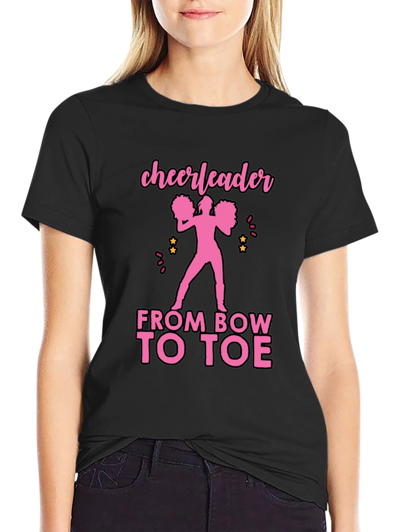 Black Cheerleader From Bow to Toe T-Shirt view 2