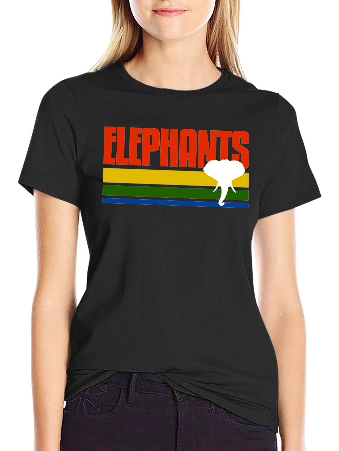 Black Retro Elephants Graphic T-Shirt - Unique Design! view 2