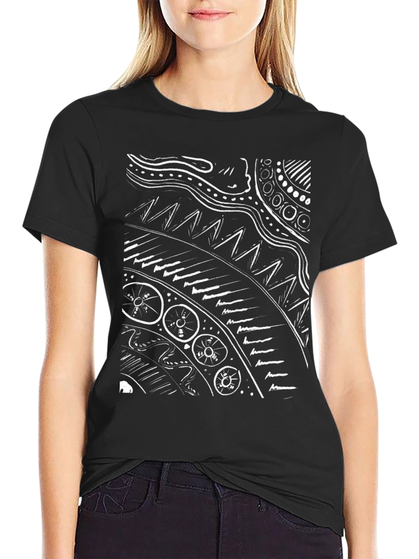 Black Abstract Graphic Print Black T-Shirt view 2