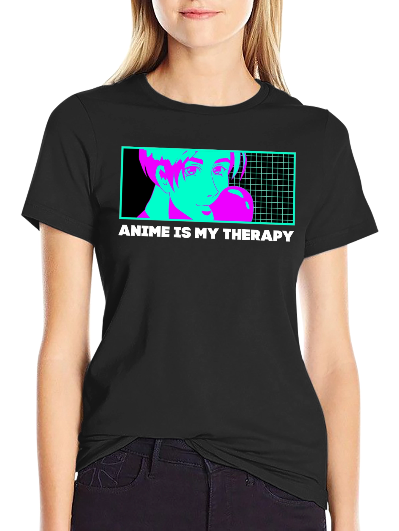 Black Anime Therapy T-Shirt - Unique Graphic Tee view 2