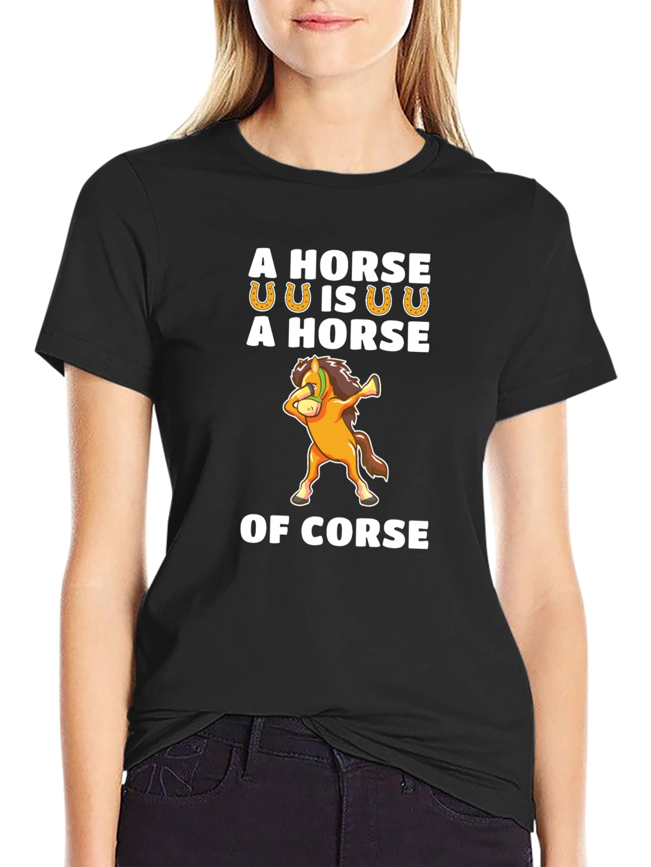 Black Funny Horse Pun T-Shirt - 'Of Corse' Humor Tee view 2