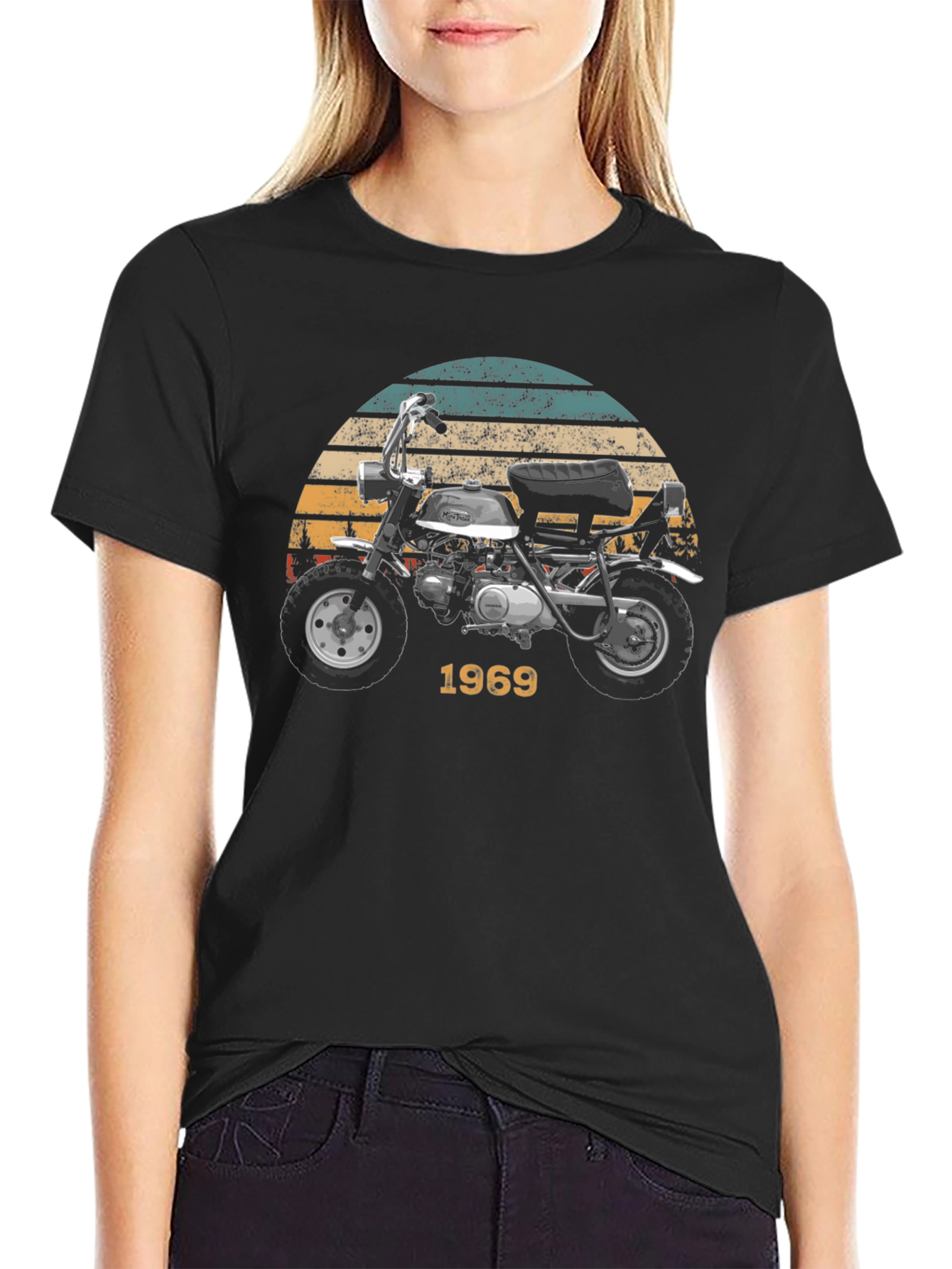 Black Vintage Motorcycle 1969 Graphic T-Shirt view 2