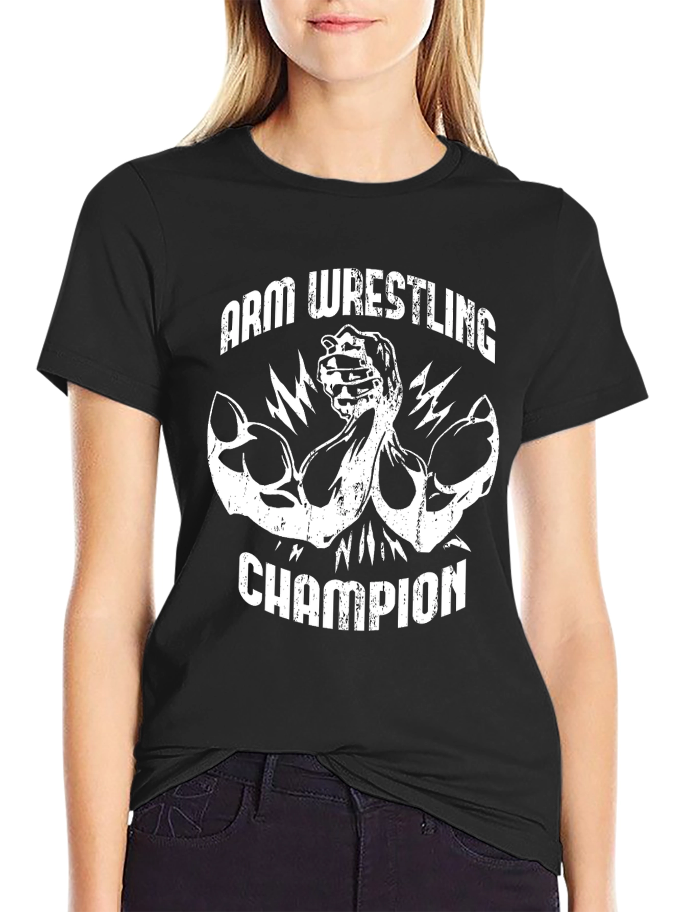 Black Arm Wrestling Champion Black T-Shirt view 2