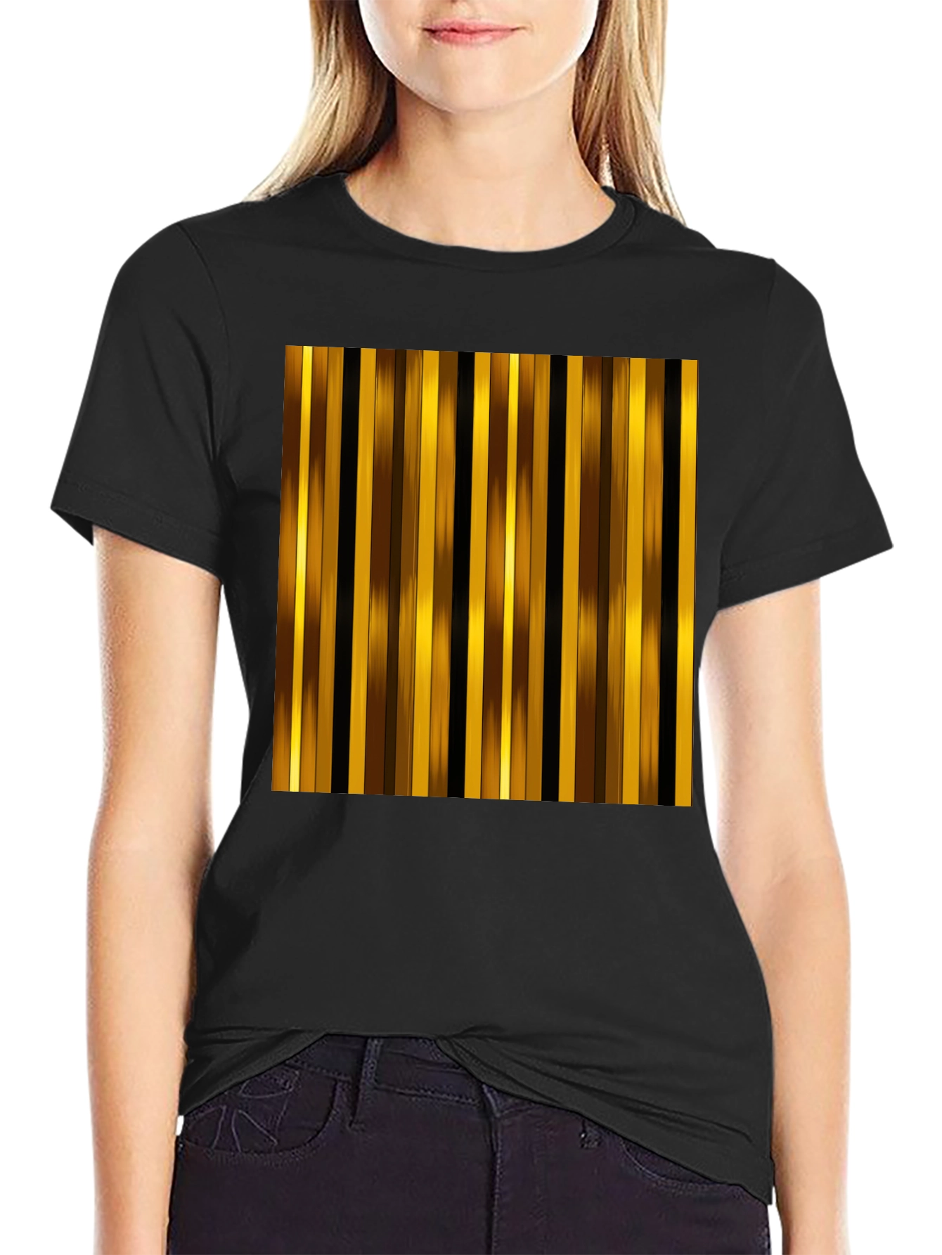 Black Striped Graphic Tee - Gold and Brown view 2